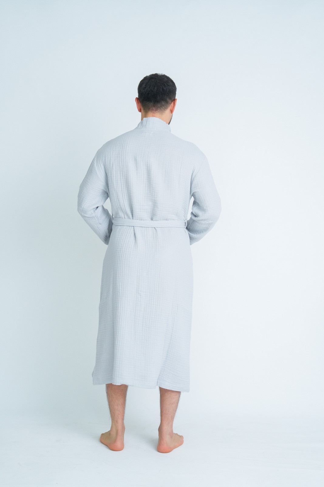 Müslin Bornoz-Sabahlık Kimono Modeli Soft Gri