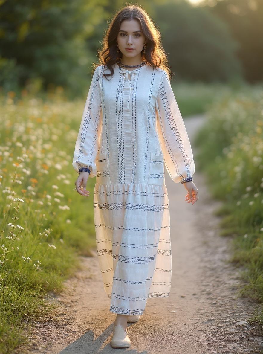 Çizgili Uzun Elbise