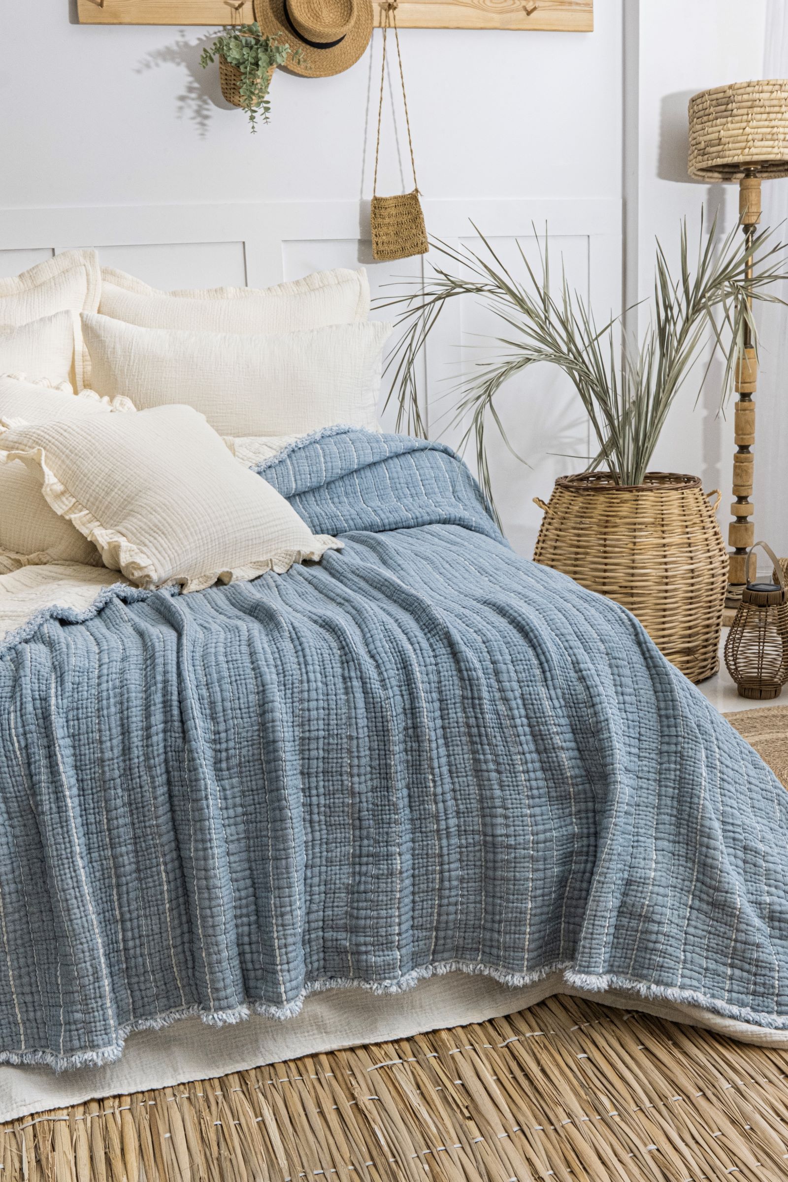 Müslin  Fitilli Soft Yorgan 7 Katlı Dolgulu İndigo