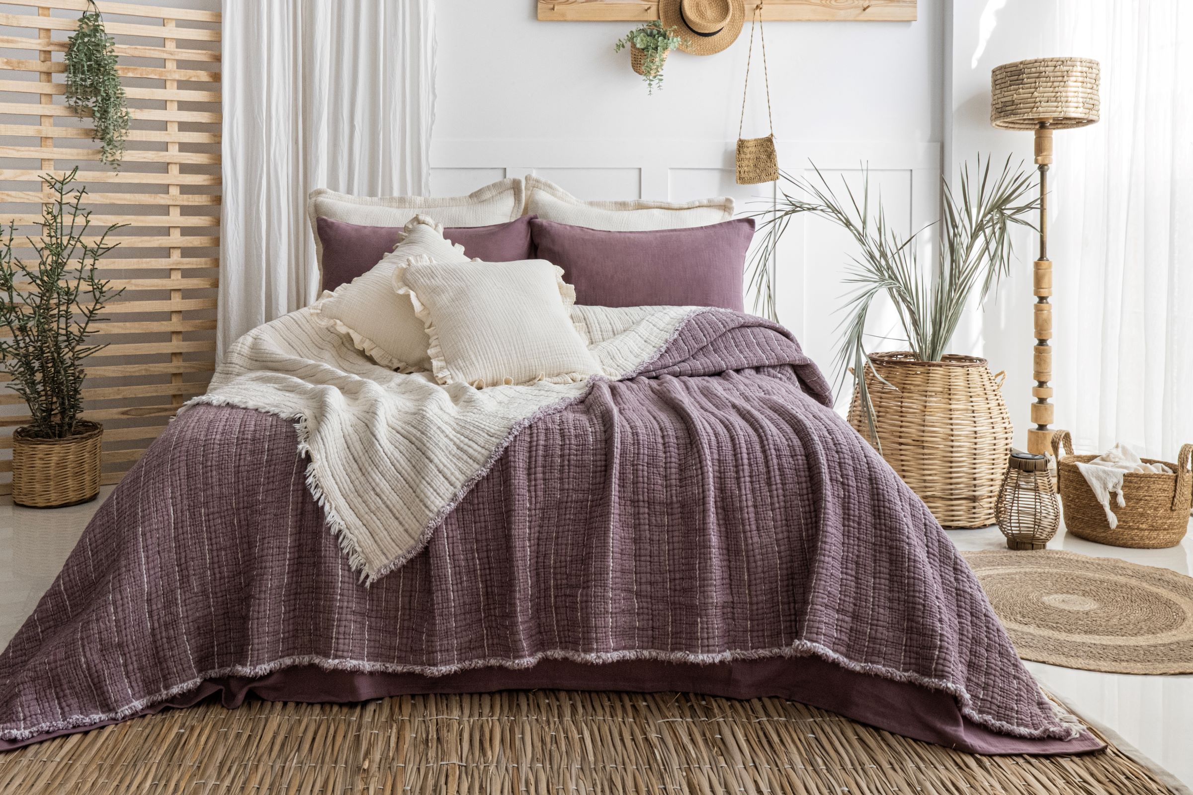 Müslin Fitilli Soft Yorgan 7 Katlı Dolgulu  Mürdüm
