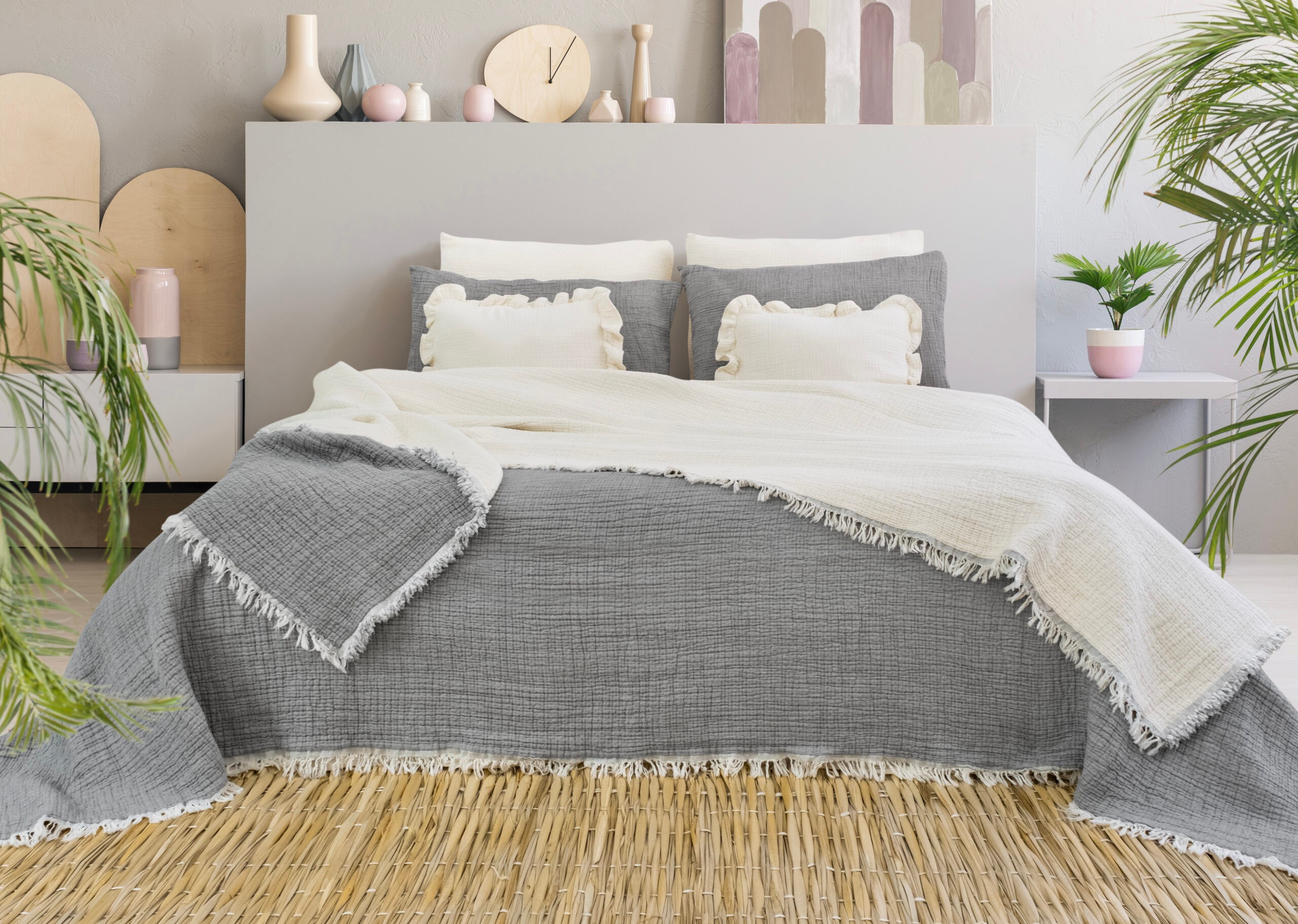 Müslin Soft Yorgan 7 Katlı Dolgulu Gri