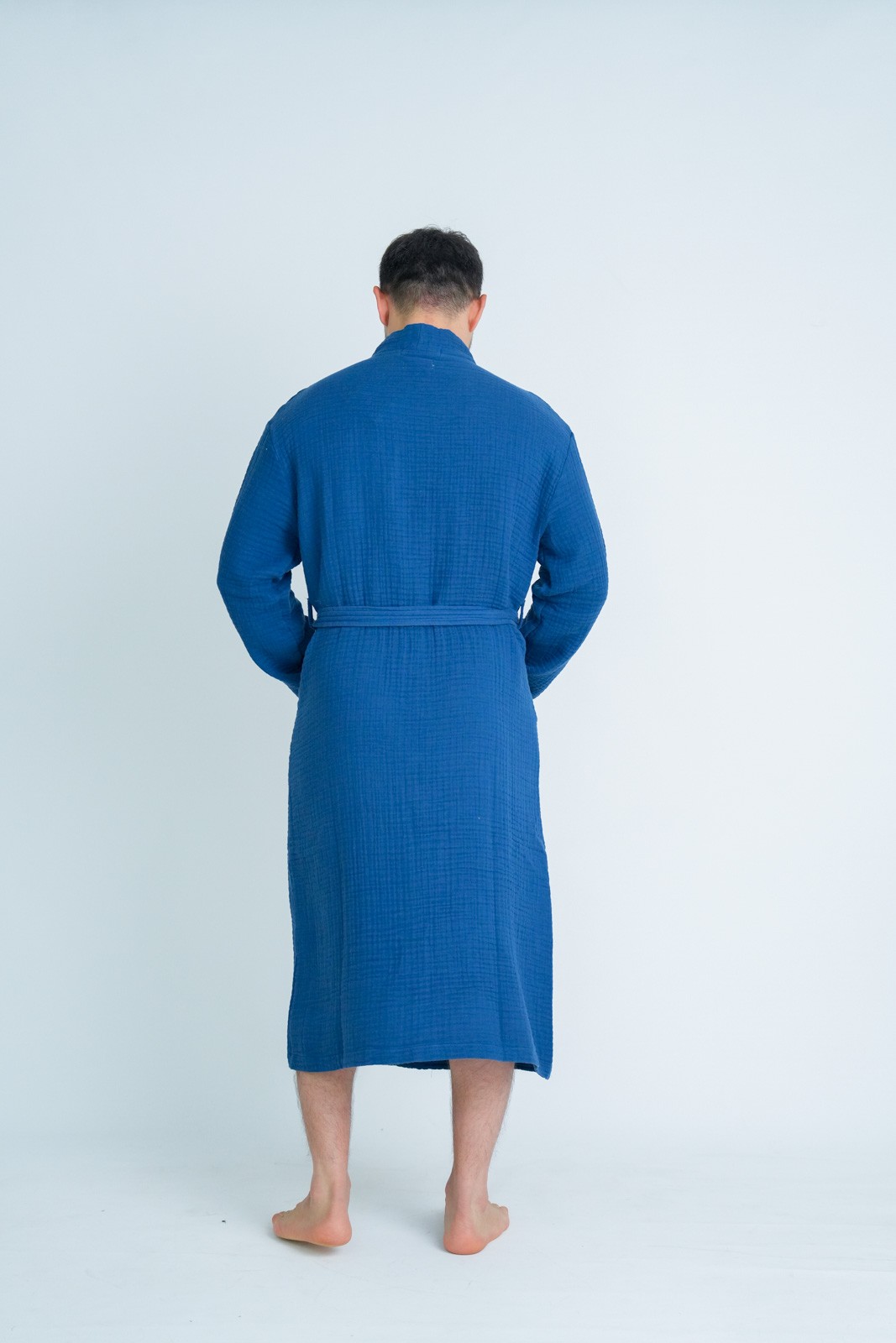 Müslin Bornoz-Sabahlık Kimono Modeli Mavi