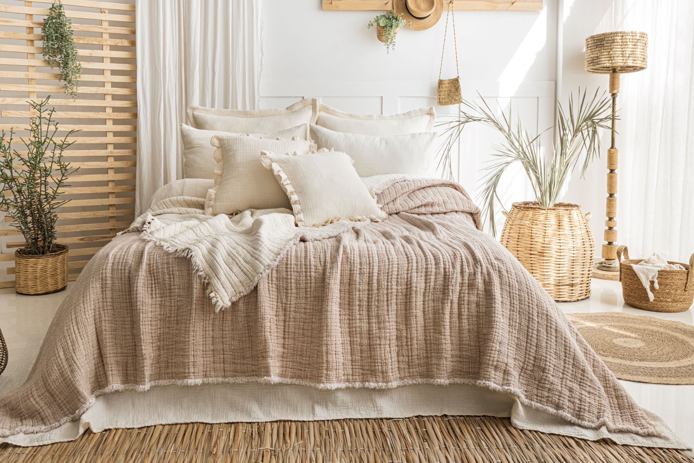 Müslin Fitilli Soft Yorgan 7 Katlı Dolgulu  Bej