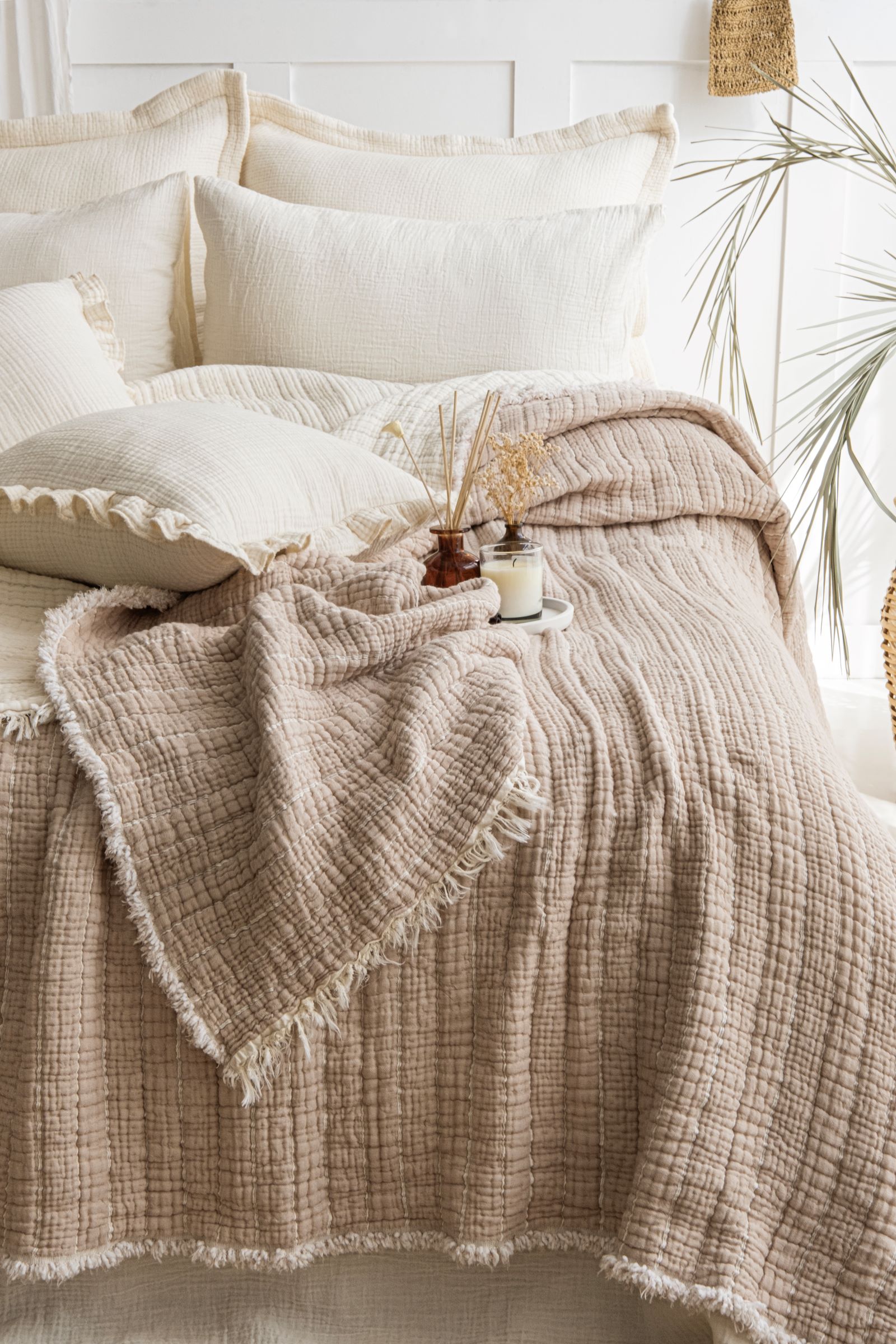 Müslin Fitilli Soft Yorgan 7 Katlı Dolgulu  Bej