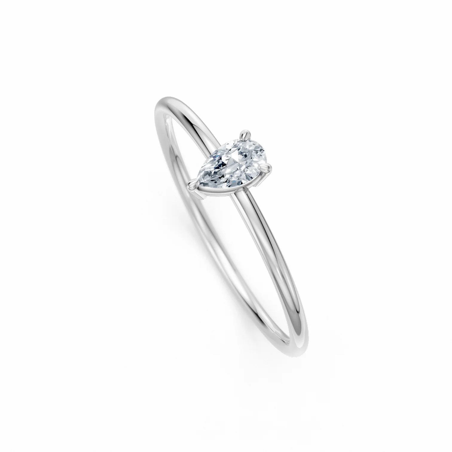 0.25 Karat Pırlanta Petite Pear Minimalist Damla Tektaş Yüzük