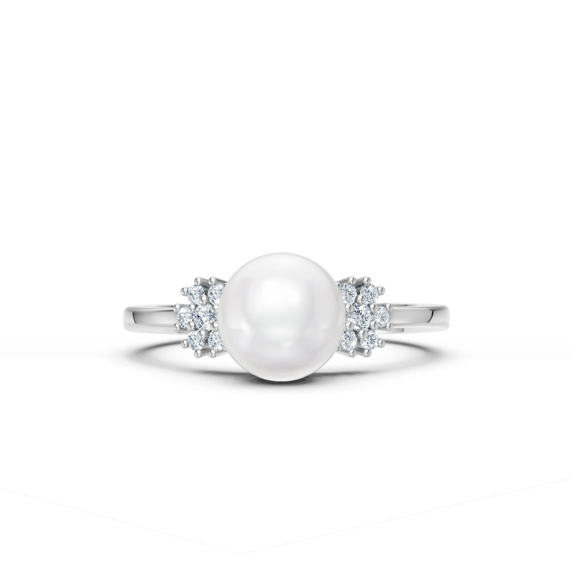 0.14 Karat Pırlanta İnci Çiçek Yüzük