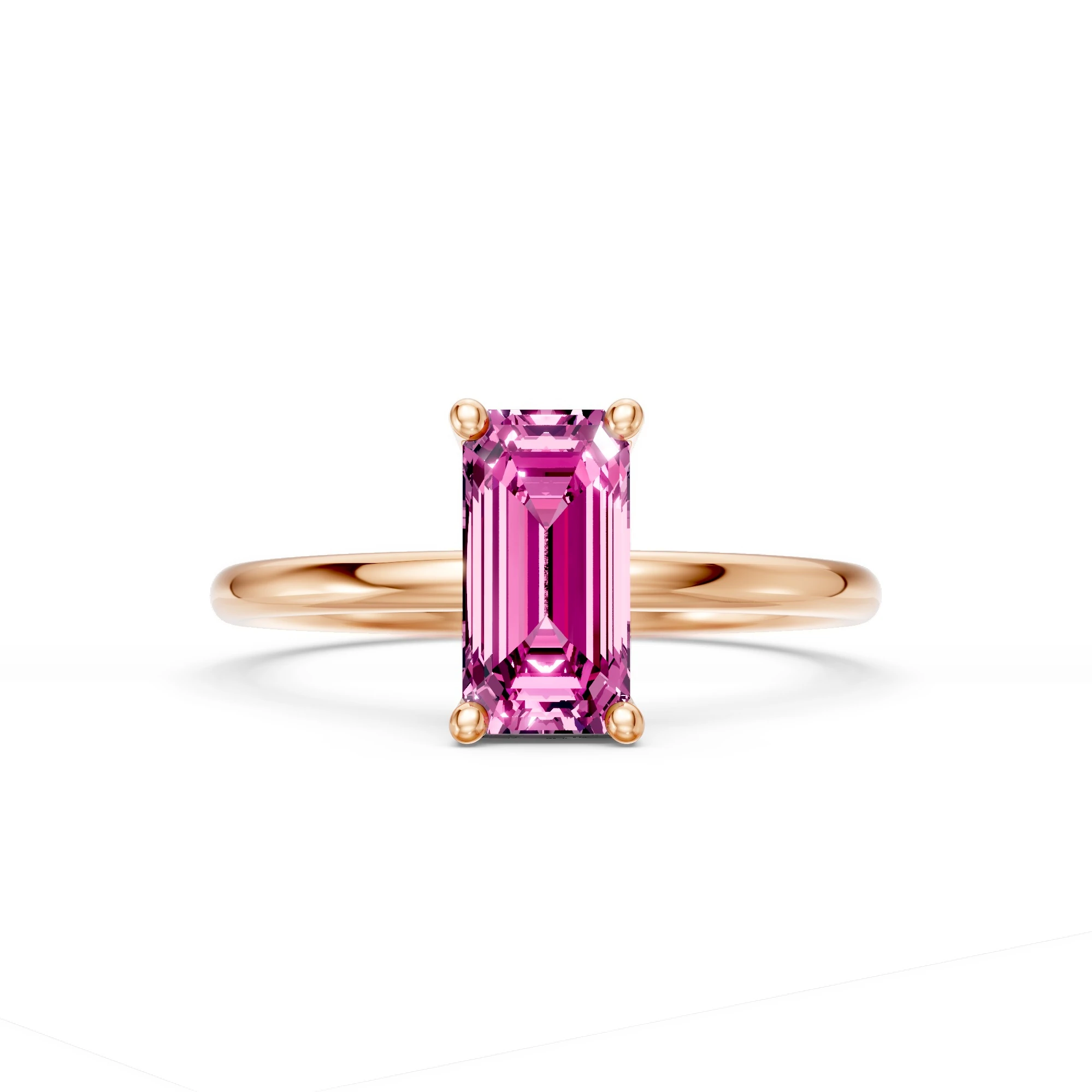 0.60 Karat Pembe Safir Baget Tektaş Yüzük
