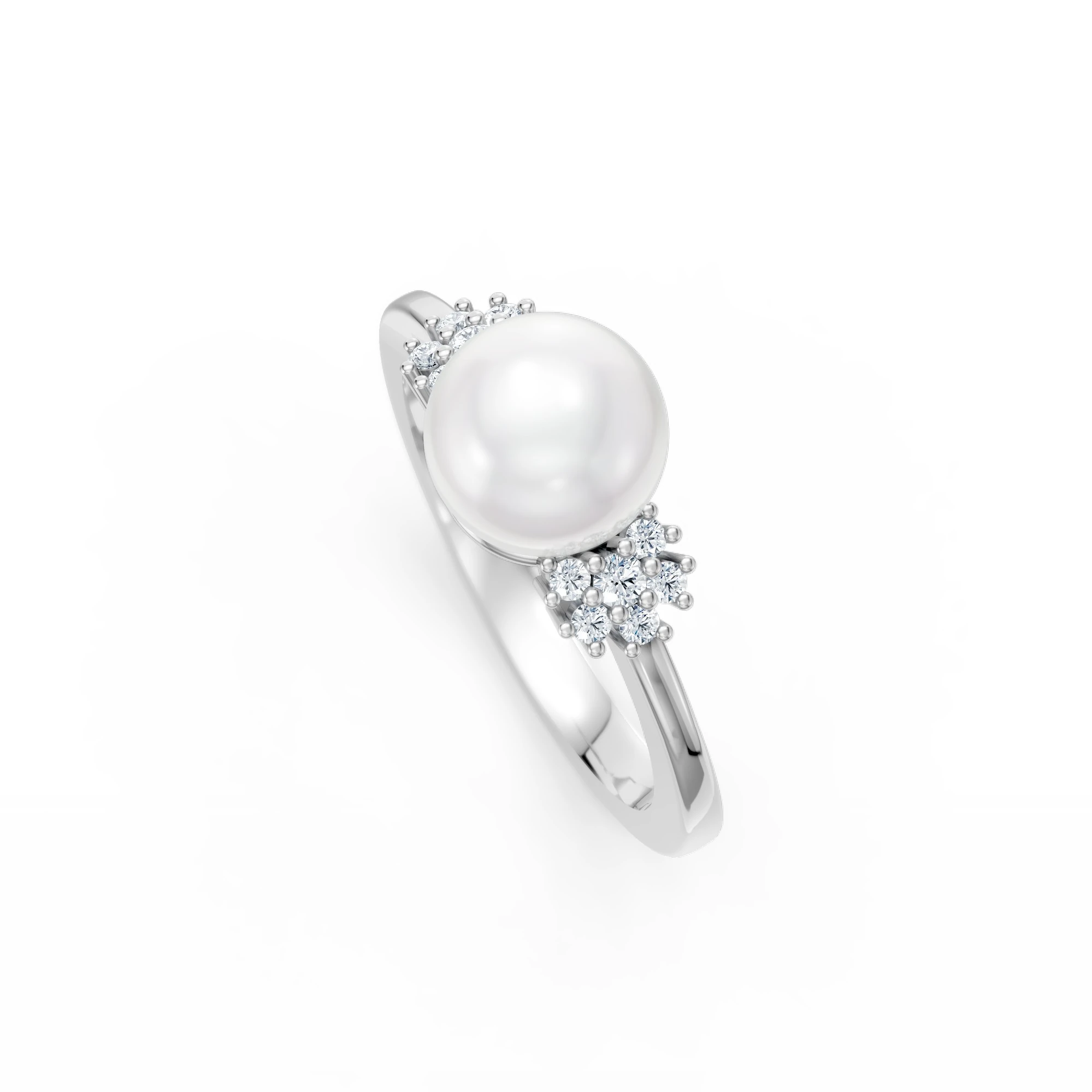 0.14 Karat Pırlanta İnci Çiçek Yüzük