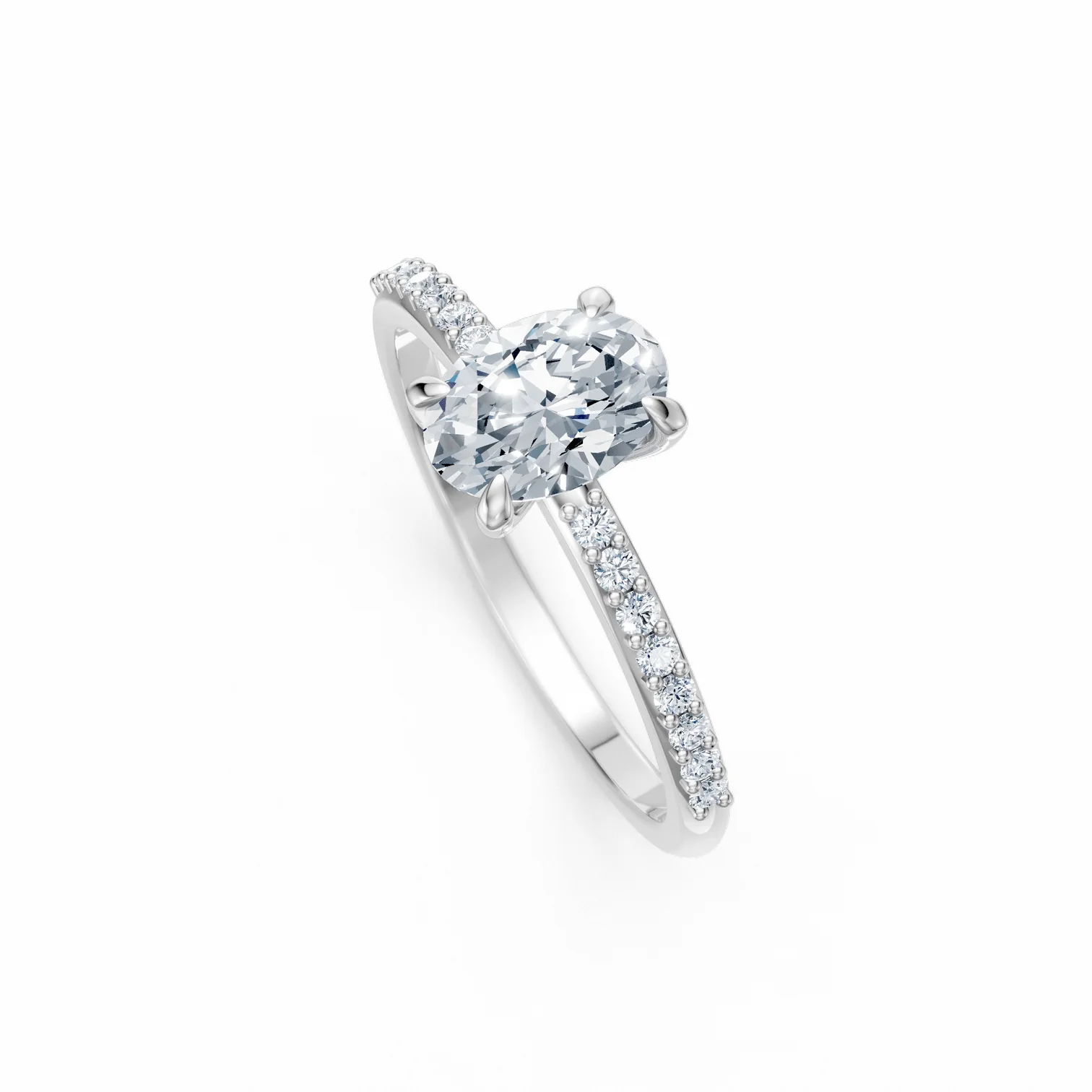 0.85 Karat Pırlanta Kolları Taşlı Oval Kesim Tektaş Yüzük
