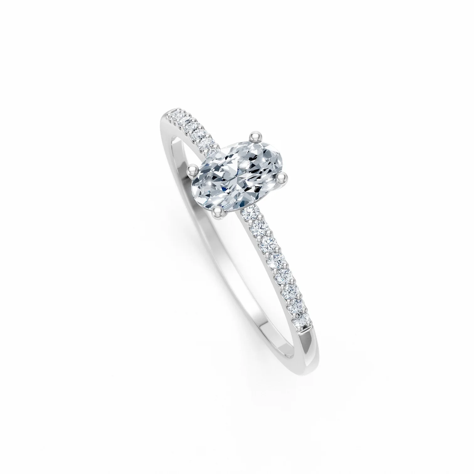 0.60 Karat Pırlanta Oval Kesim Kolları Taşlı Tektaş Yüzük