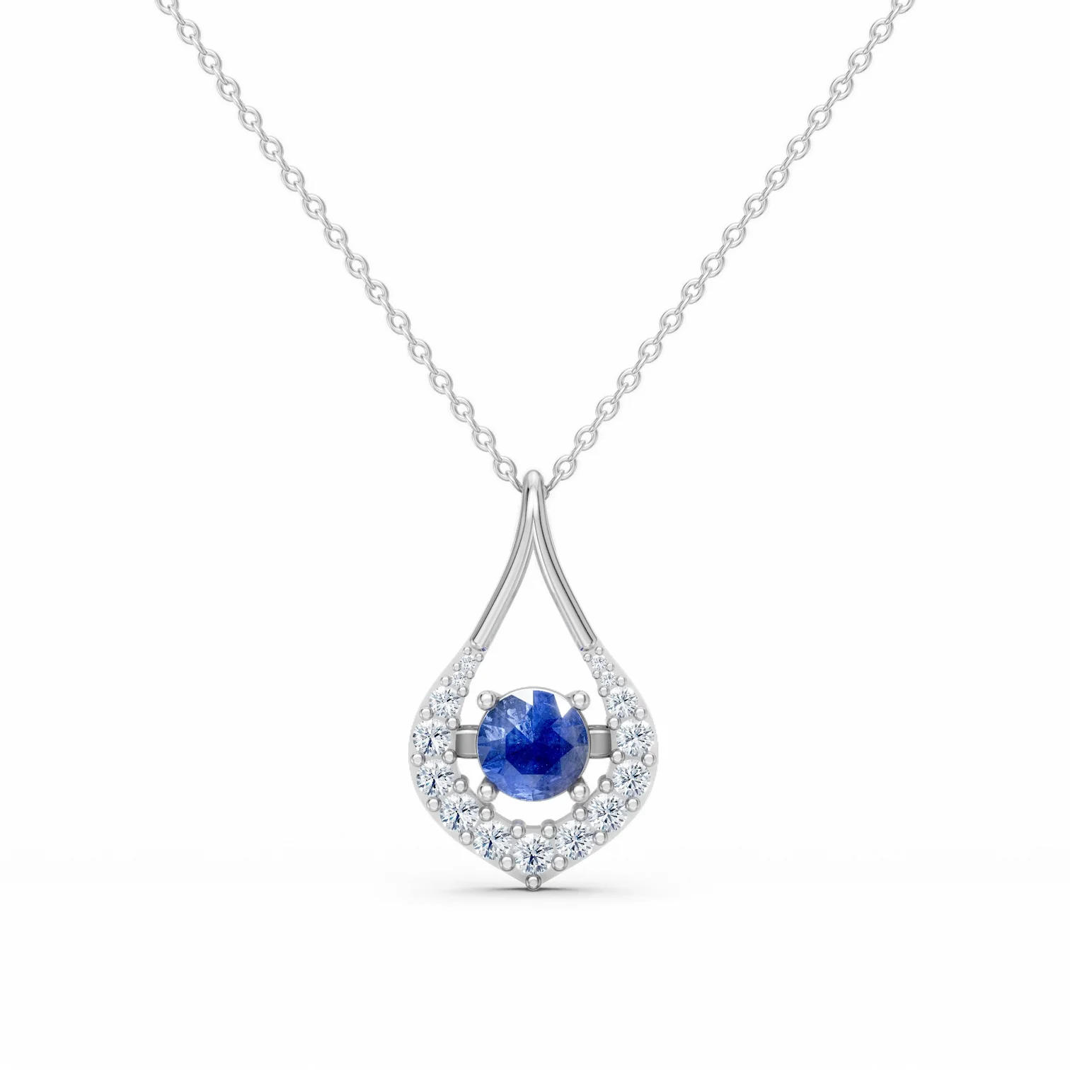 0.98 Karat Pırlanta Safir Damla Halo Tektaş Kolye