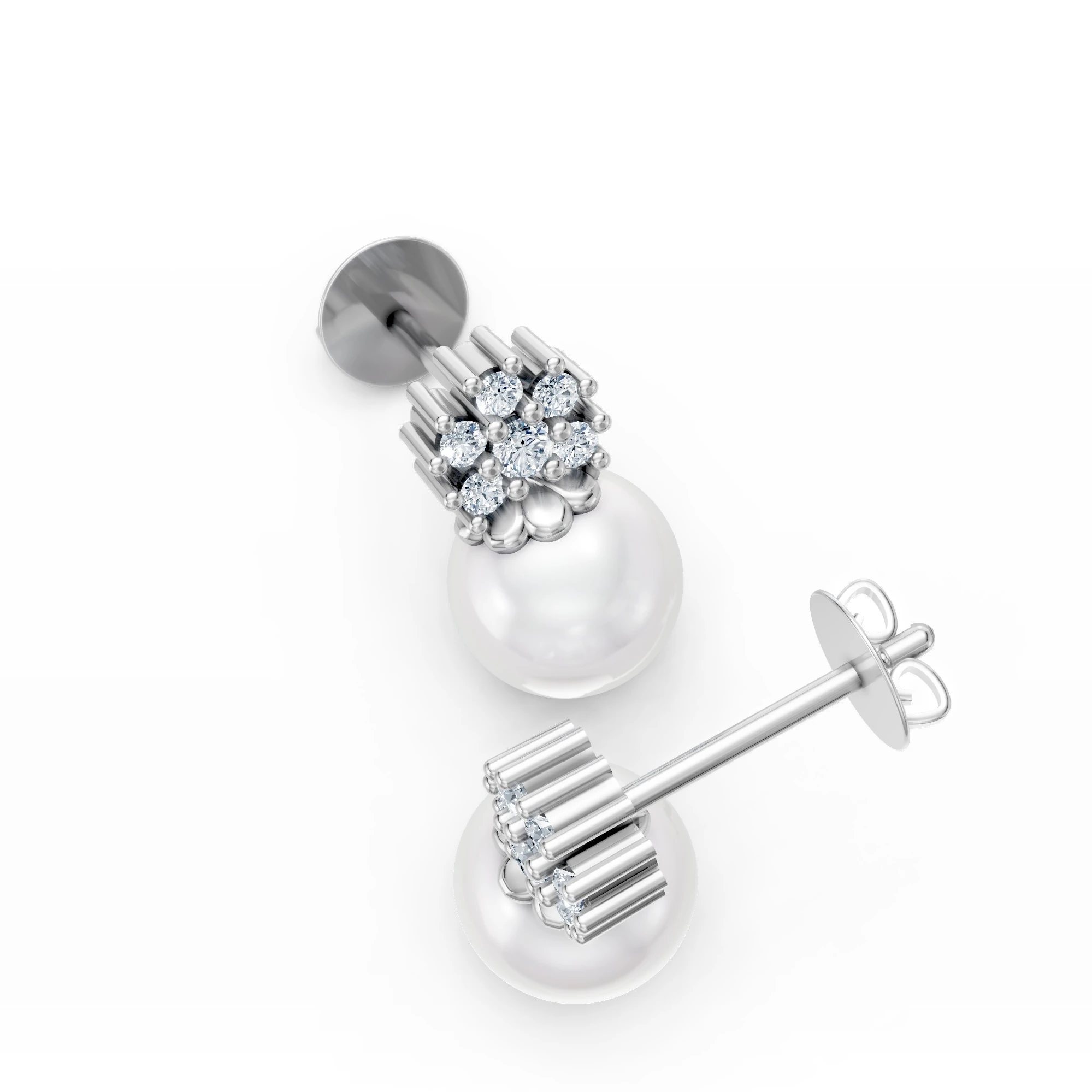 0.25 Karat Pırlanta İnci Çiçek Küpe