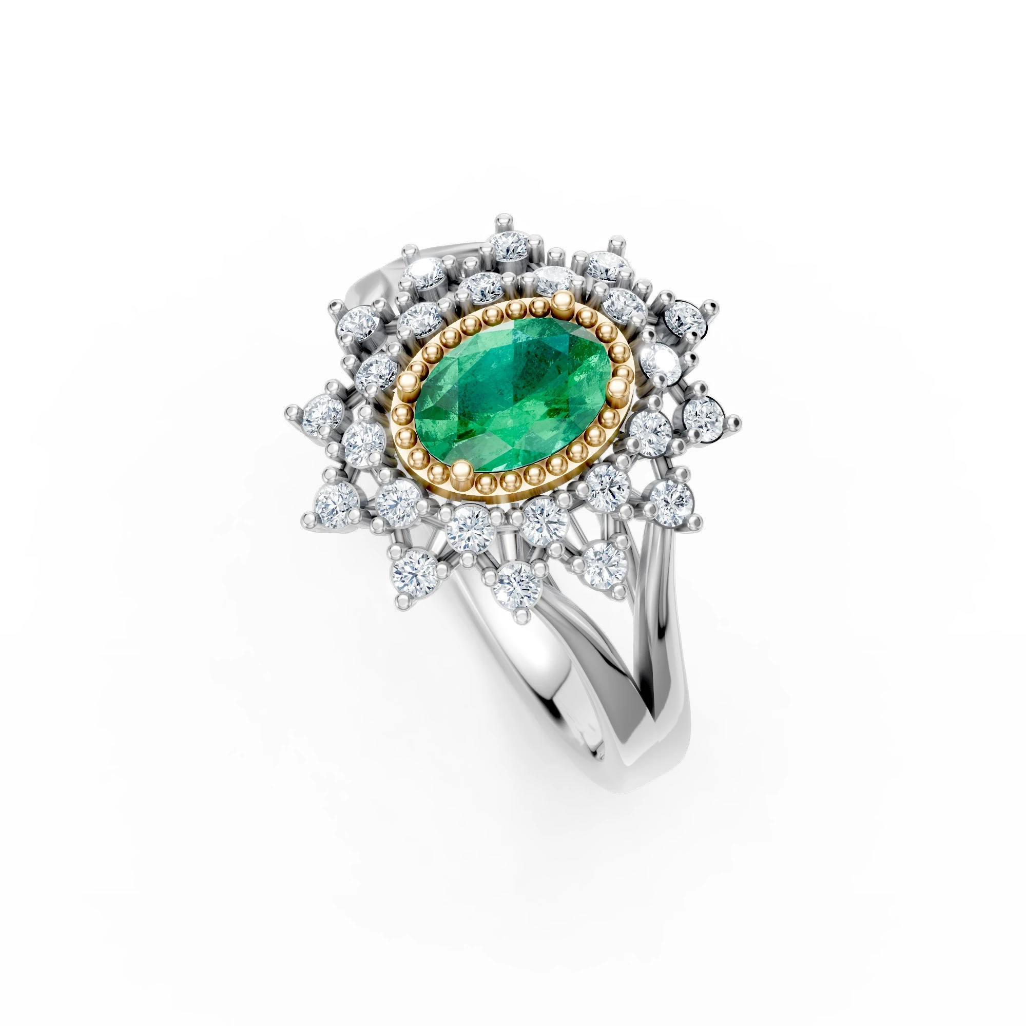 1.06 Karat Pırlanta Zümrüt Senfoni Tasarım Yüzük