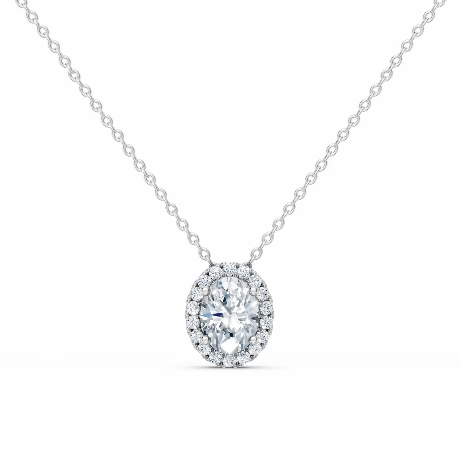 1.20 Karat Pırlanta Oval Kesim Halo Tektaş Kolye