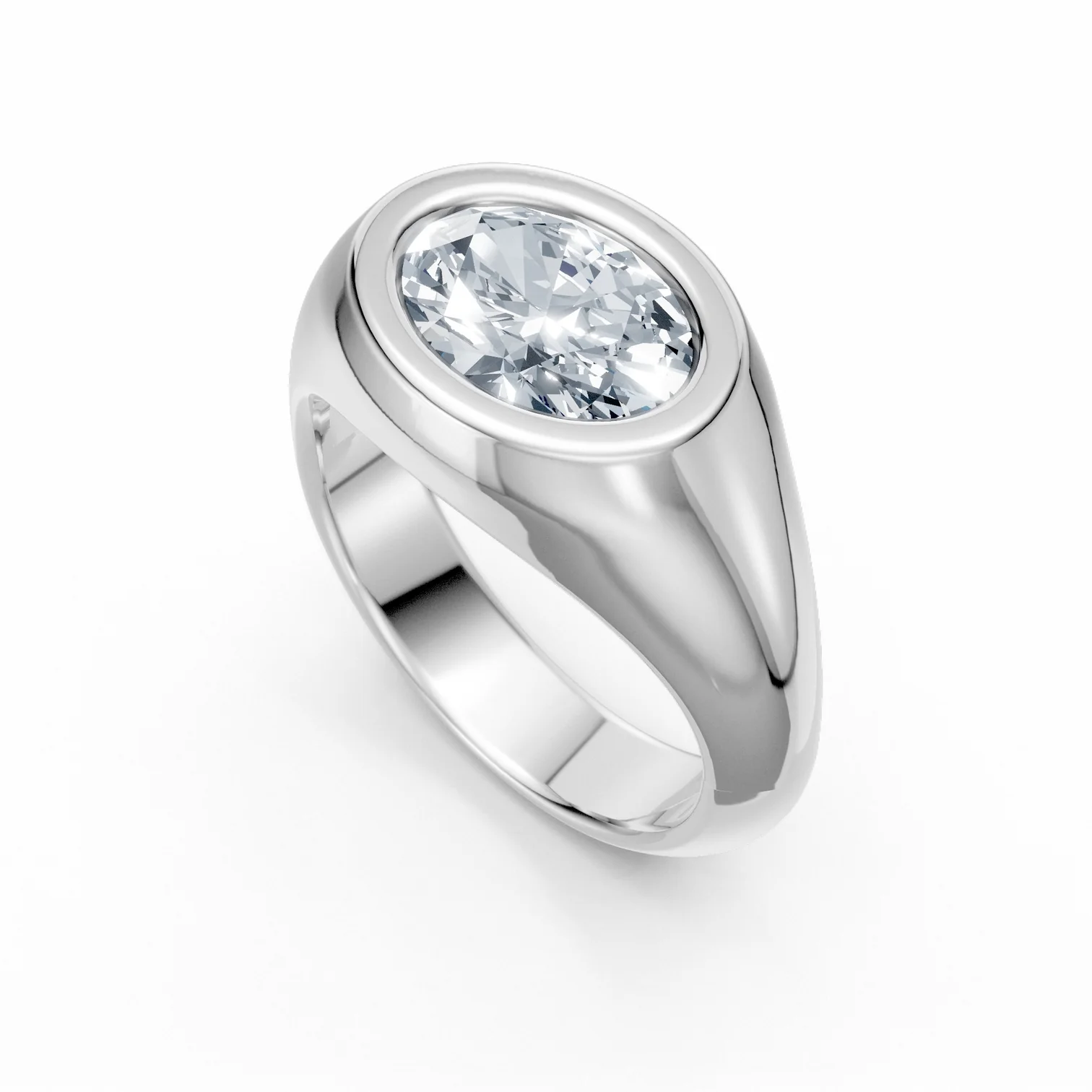 1 Karat Pırlanta Oval Solidia Bezel Yüzük