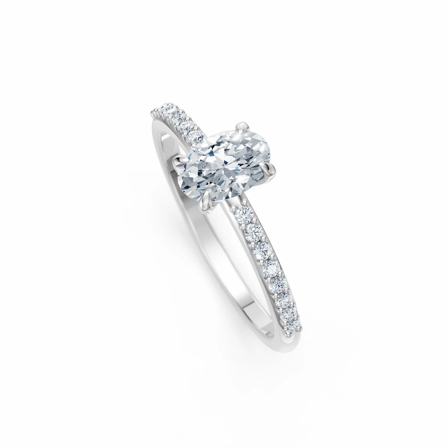 0.65 Karat Pırlanta Kolları Taşlı Oval Kesim Tektaş Yüzük