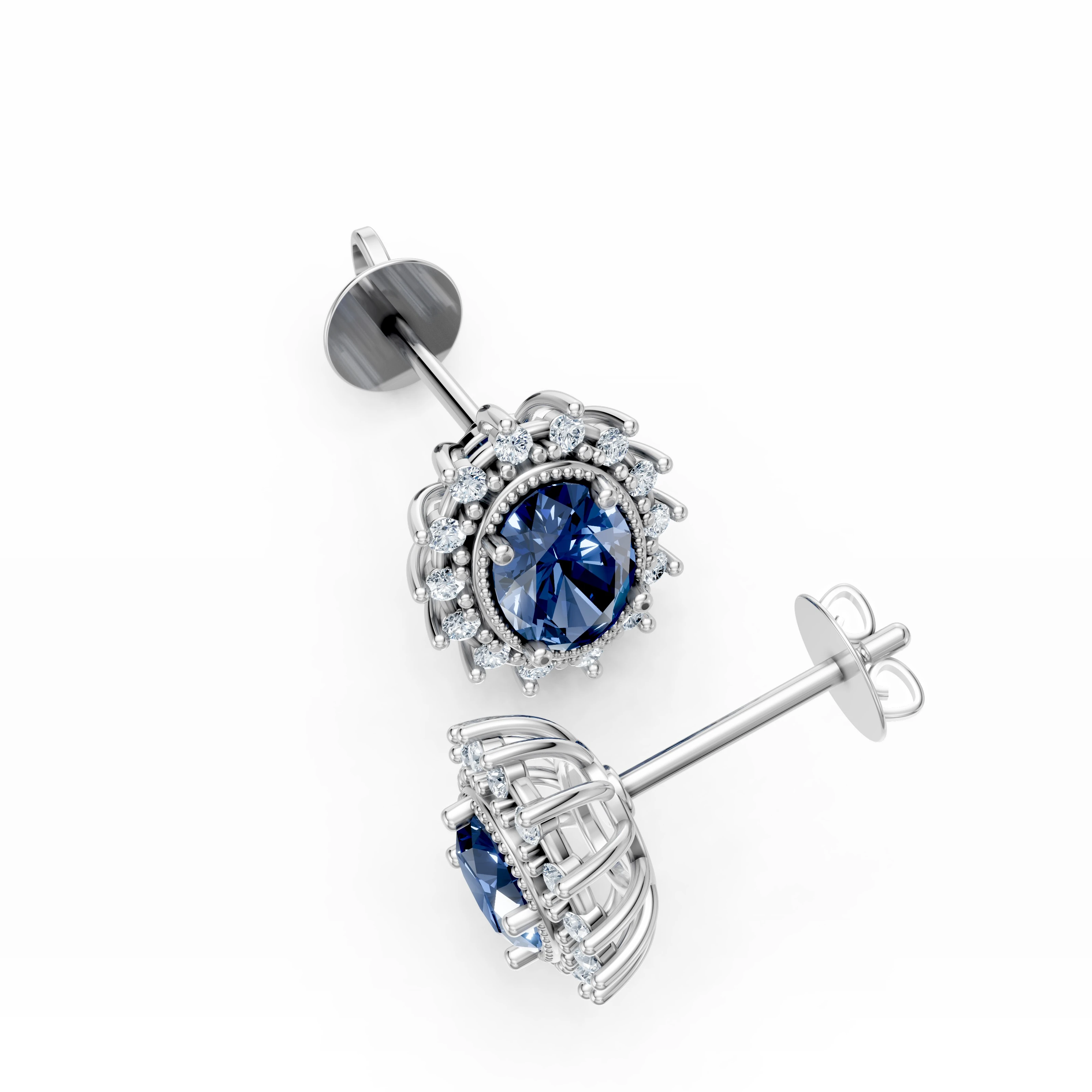 2.28 Karat Pırlanta Safir Oval Küpe