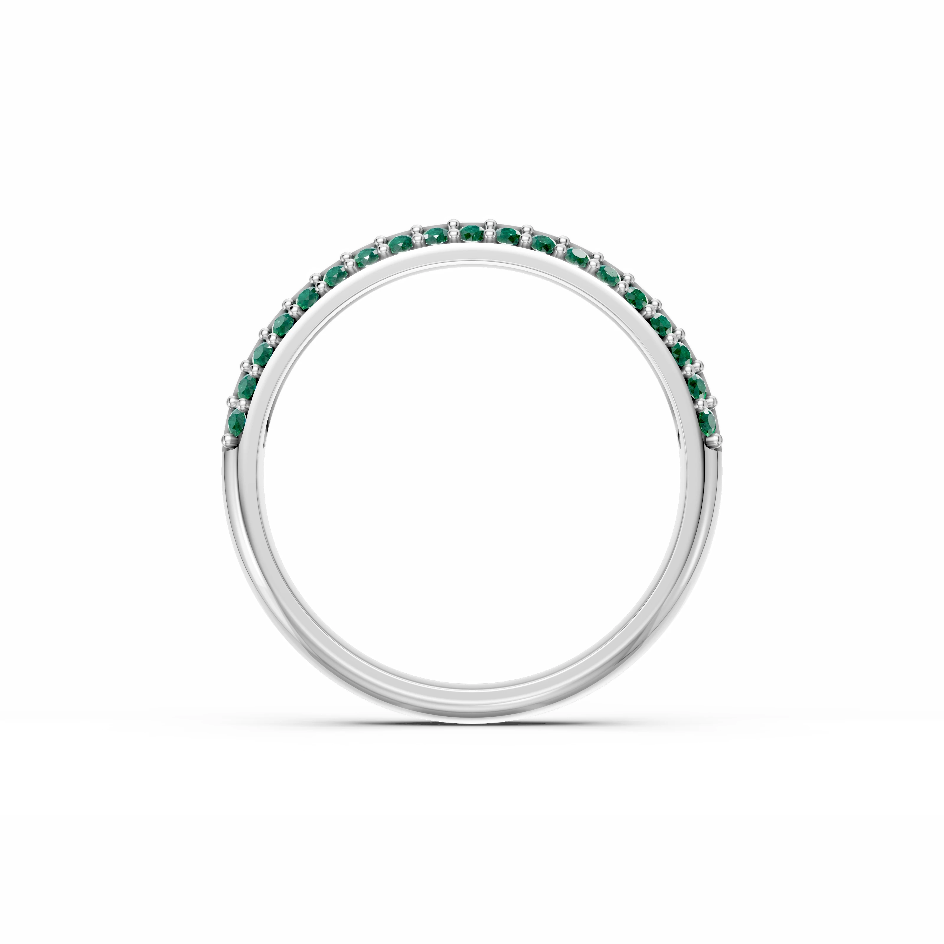 0.27 Karat Pırlanta Zümrüt İki Sıra Yarımtur Yüzük