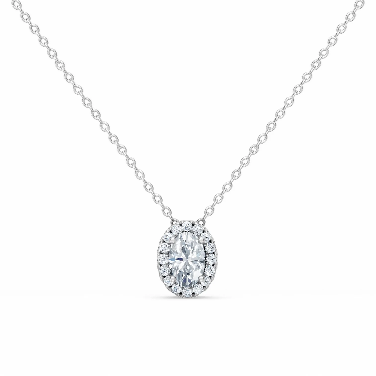 0.65 Karat Pırlanta Oval Kesim Halo Tektaş Kolye