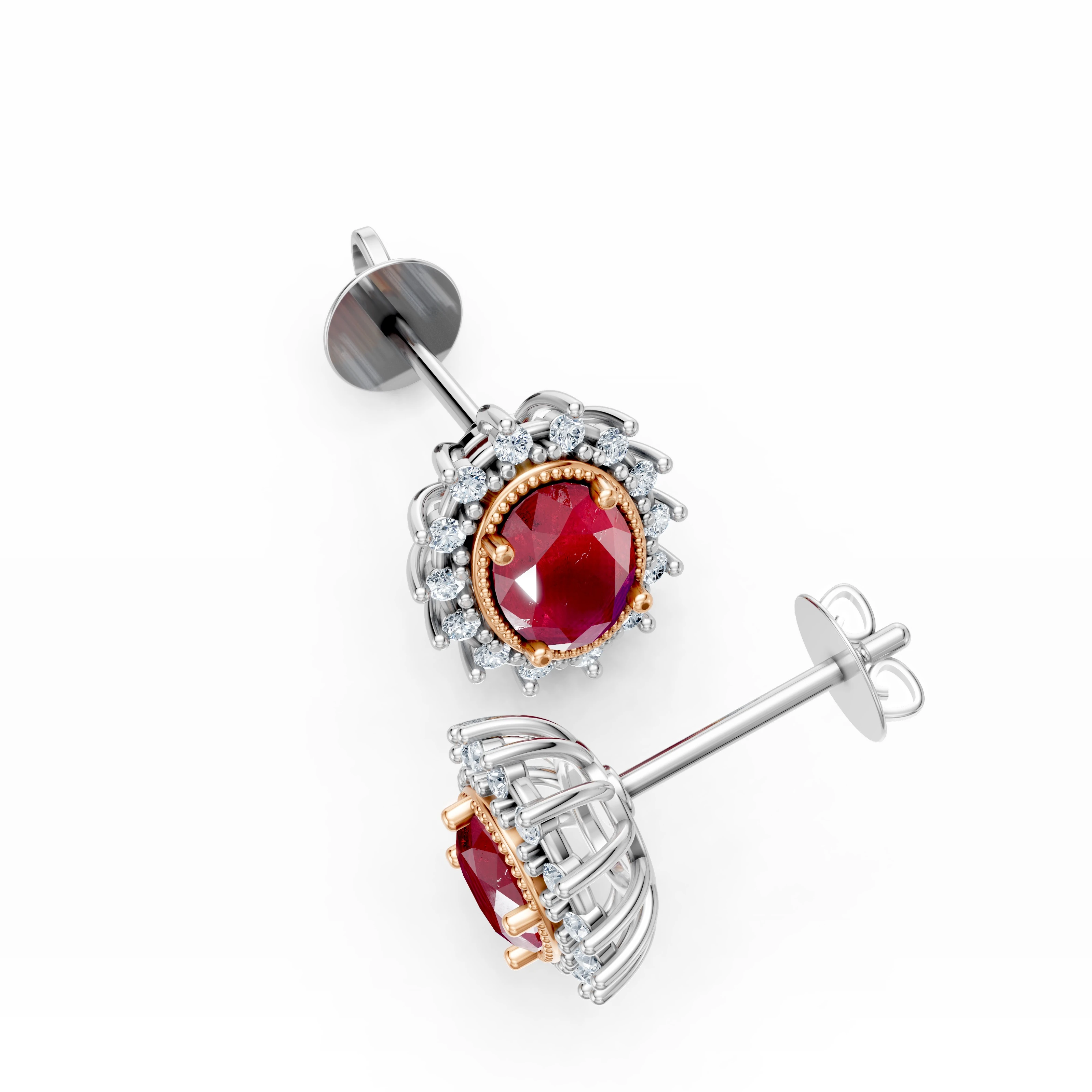 2.28 Karat Pırlanta Yakut Oval Küpe