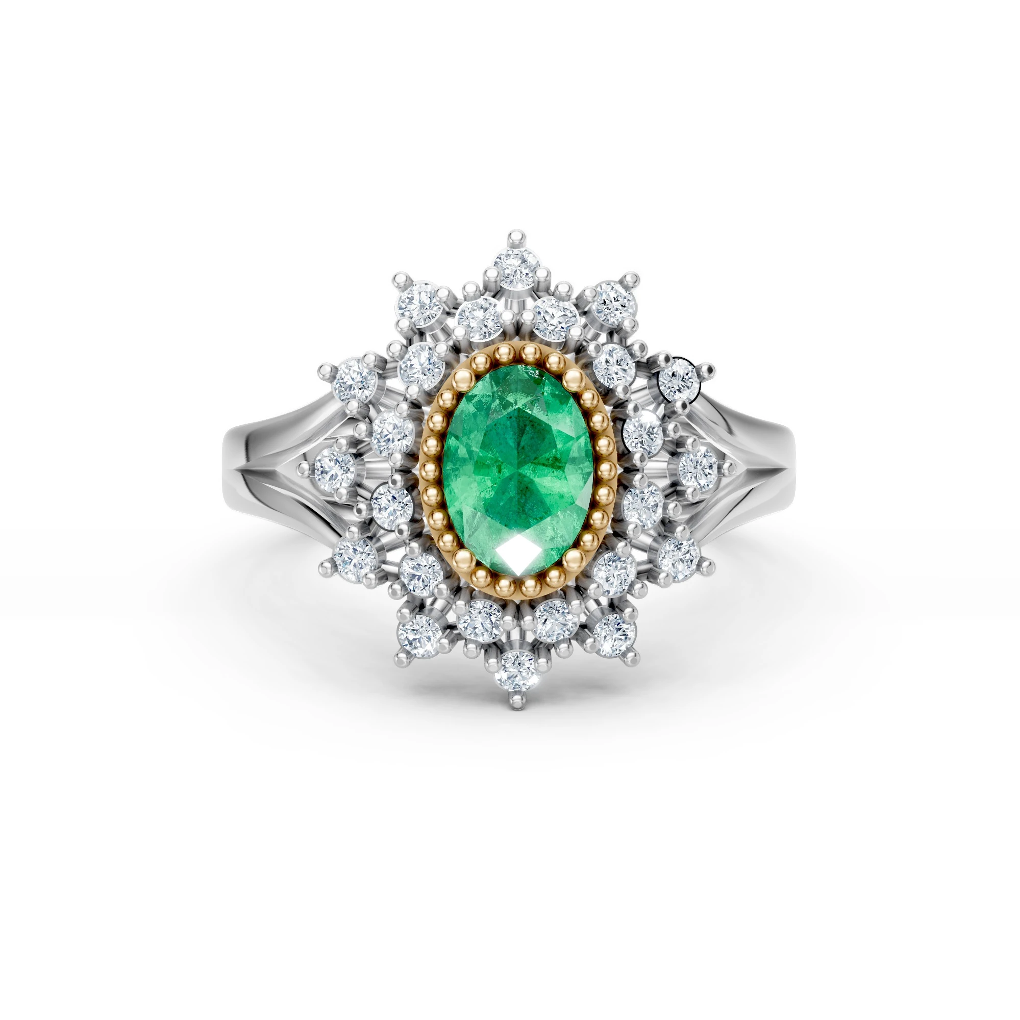 1.06 Karat Pırlanta Zümrüt Senfoni Tasarım Yüzük