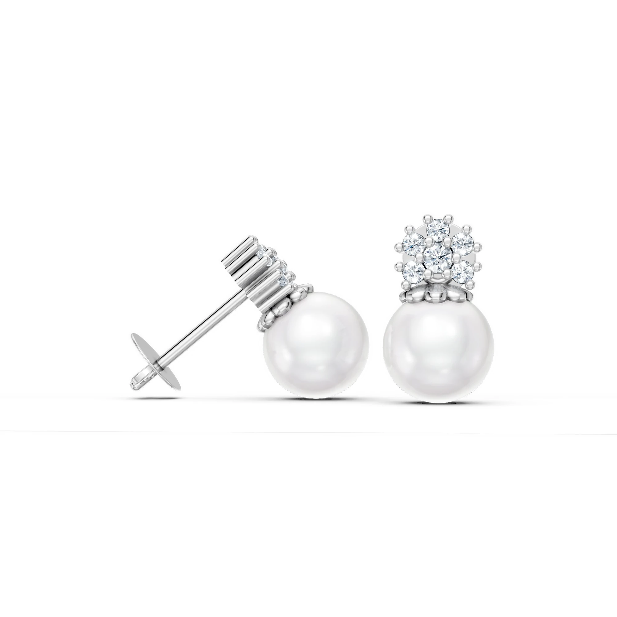 0.25 Karat Pırlanta İnci Çiçek Küpe