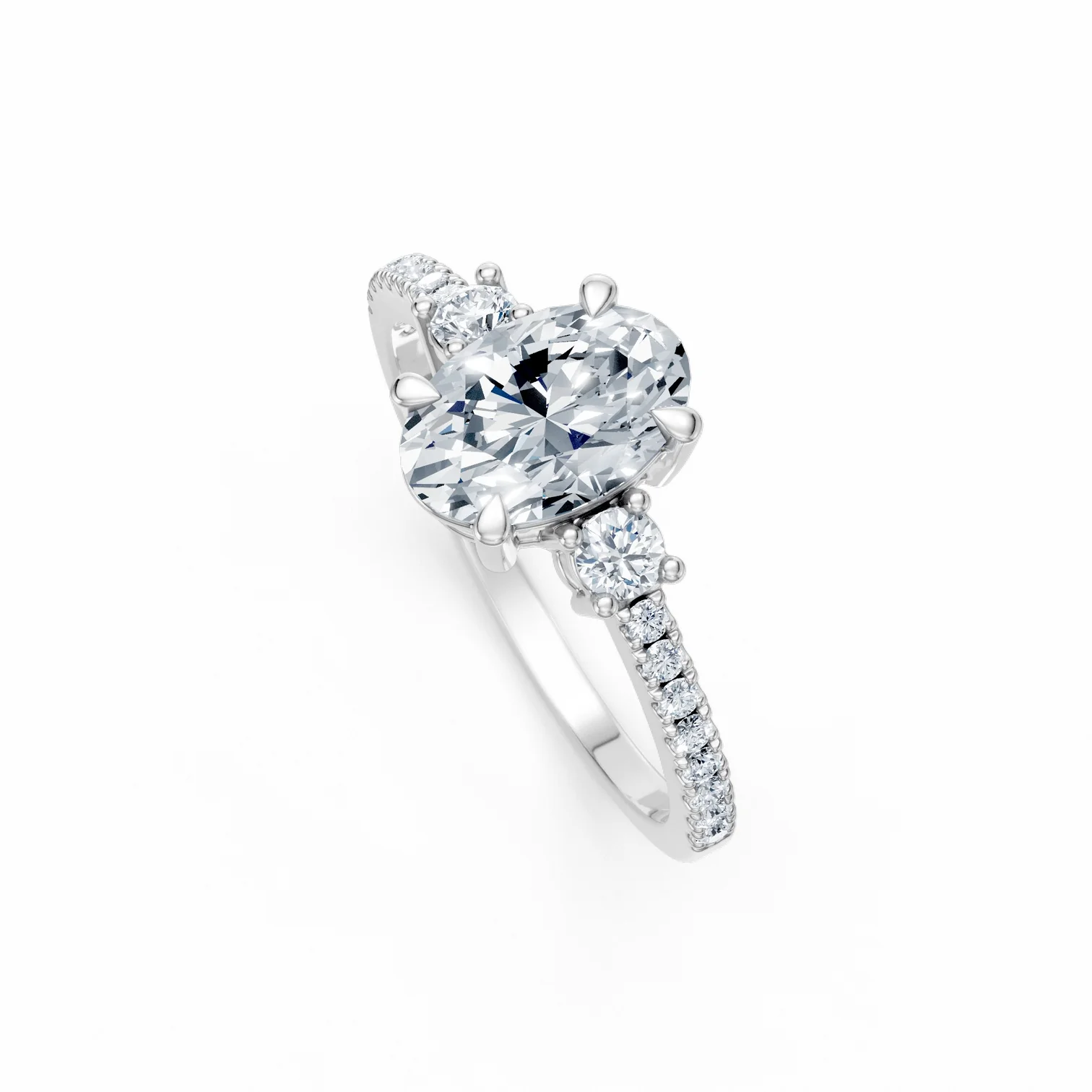 1.20 Karat Pırlanta Oval Kesim Kolları Taşlı Tasarım Tektaş Yüzük