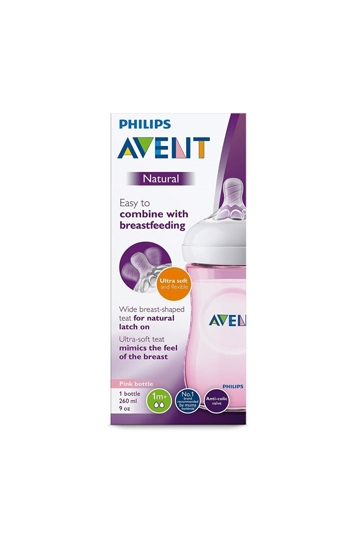 Philips Avent Natural PP Biberon 260ml Tekli Pembe