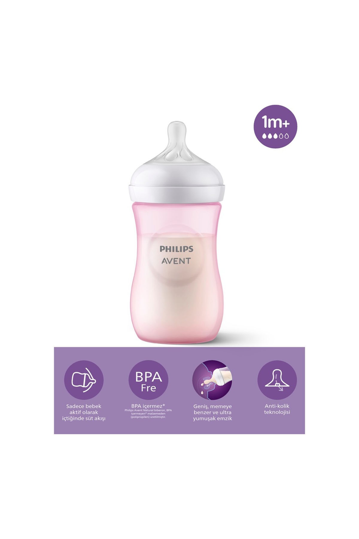 Philips Avent Doğal Tepkili PP Pembe Biberon 260ml 1+ Ay