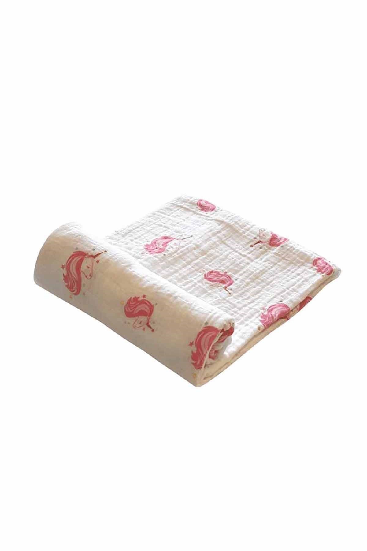 Momeasy Unicorn Desenli Muslin 100*120cm Pembe