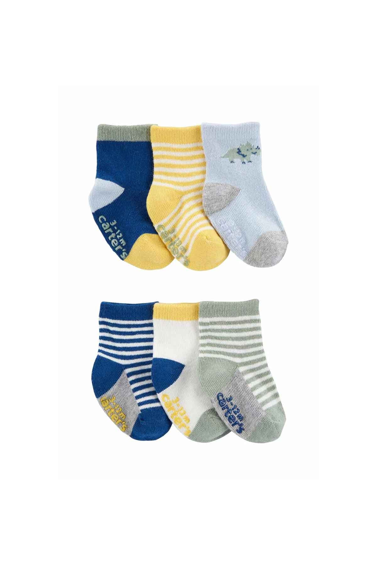 Carter's Erkek Bebek 6'lı Çorap Set Mavi Sarı Desenli