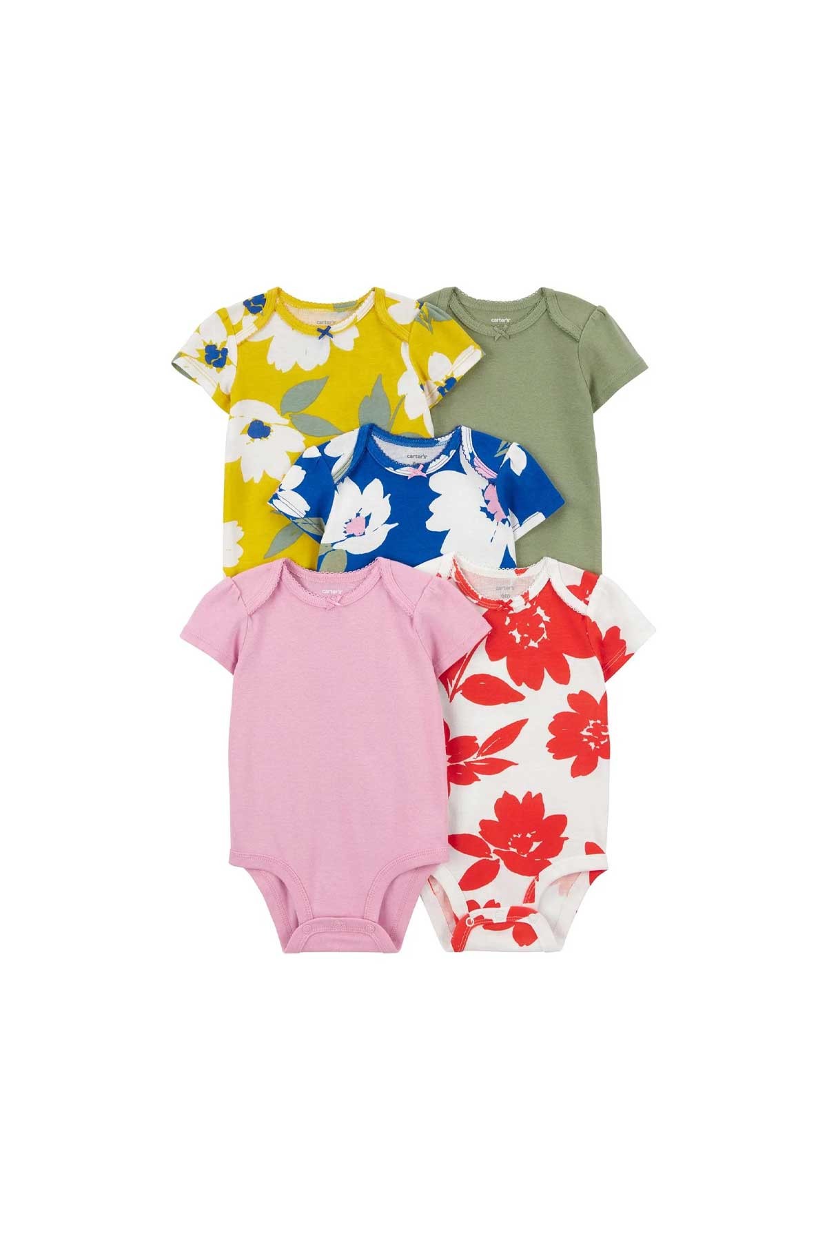 Carter's Layette Kız Bebek 5'li Kısa Kollu Body Renkli Çiçekler