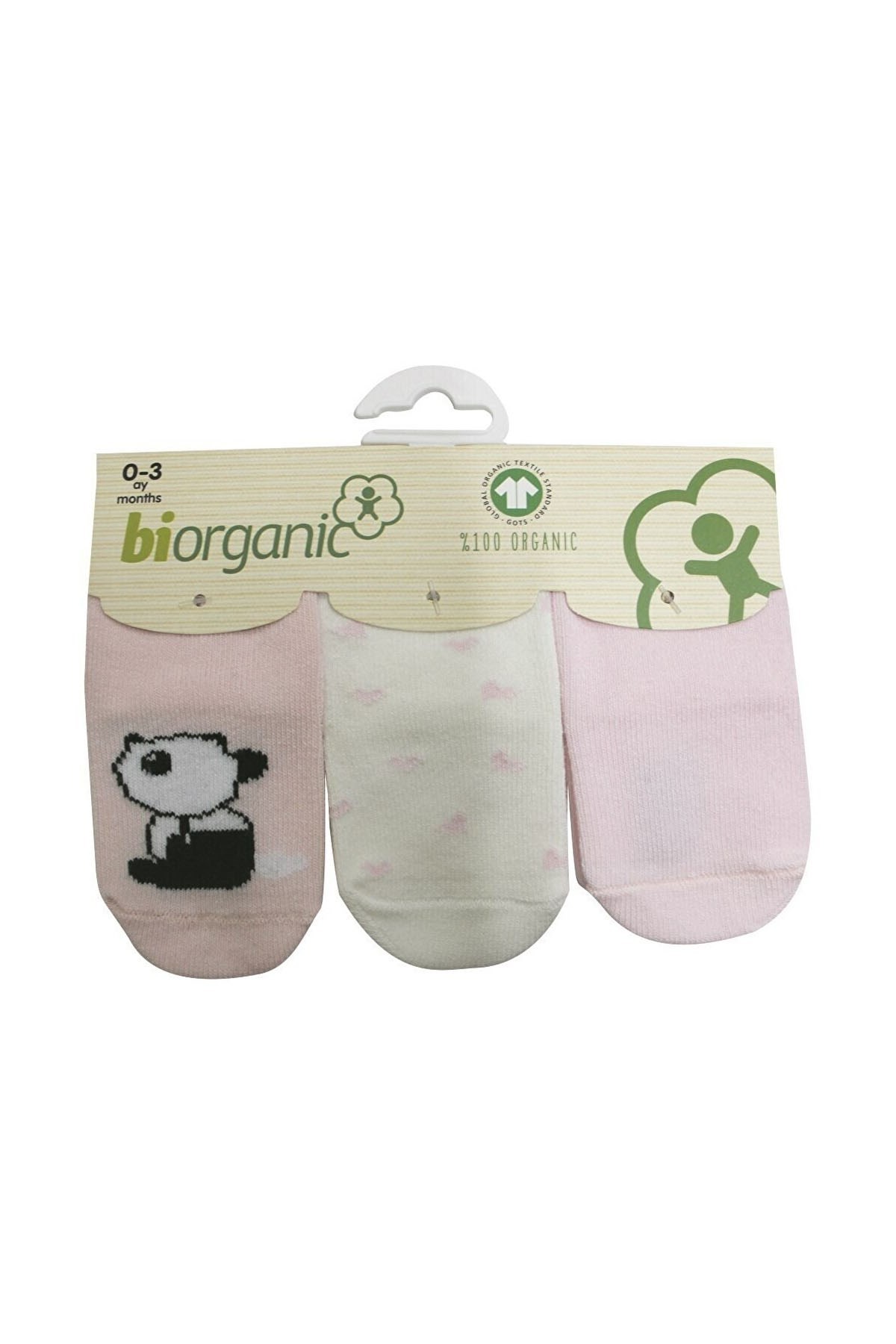 Biorganic Elegant Panda 3lü Çorap Pembe