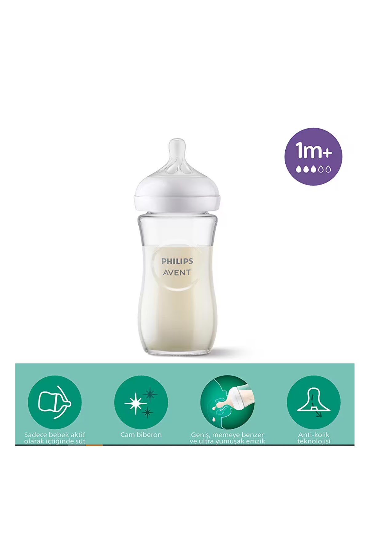 Philips Avent Doğal Tepkili Cam Biberon 240ml 1+ Ay