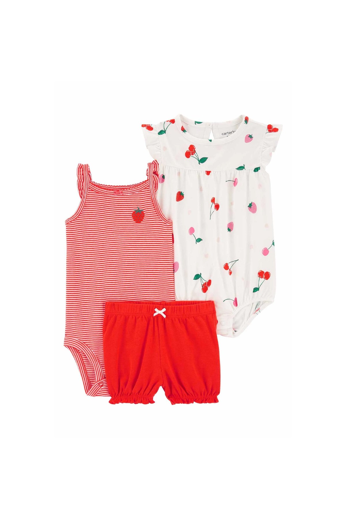 Carter's Layette Kız Bebek 3'ü Set Çilekli Beyaz Kırmızı