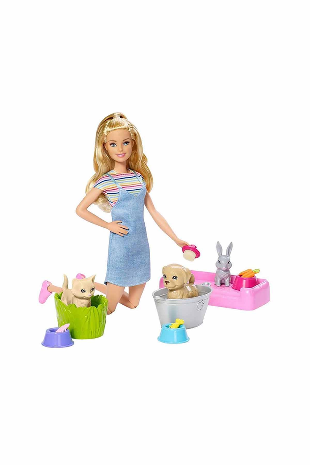 Barbie ve Hayvanları Banyo Eğlencesinde Oyun Seti
