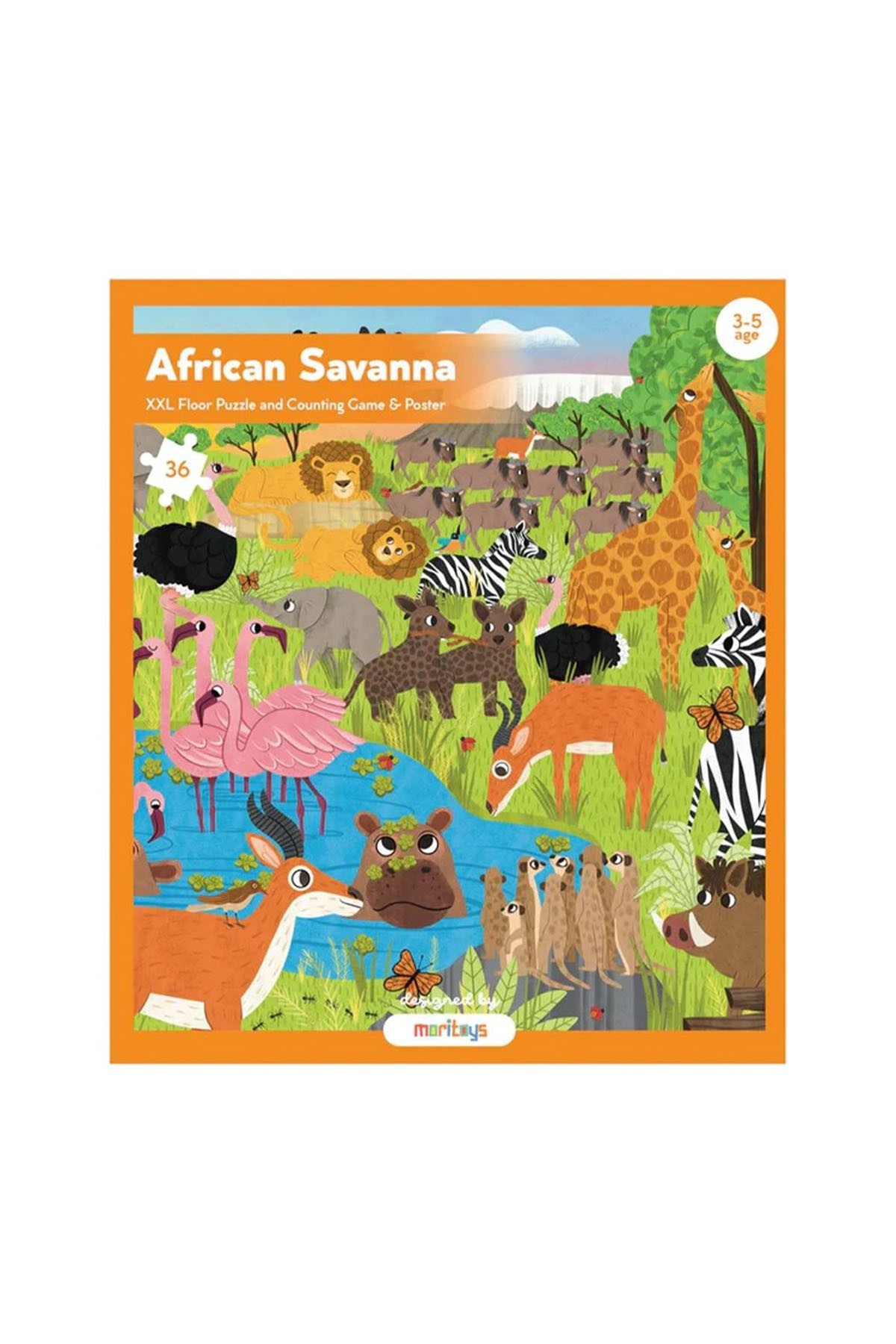 Moritoys African Savanna 36 Parça XXL Yapboz, Gözlem ve Sayma Oyunu