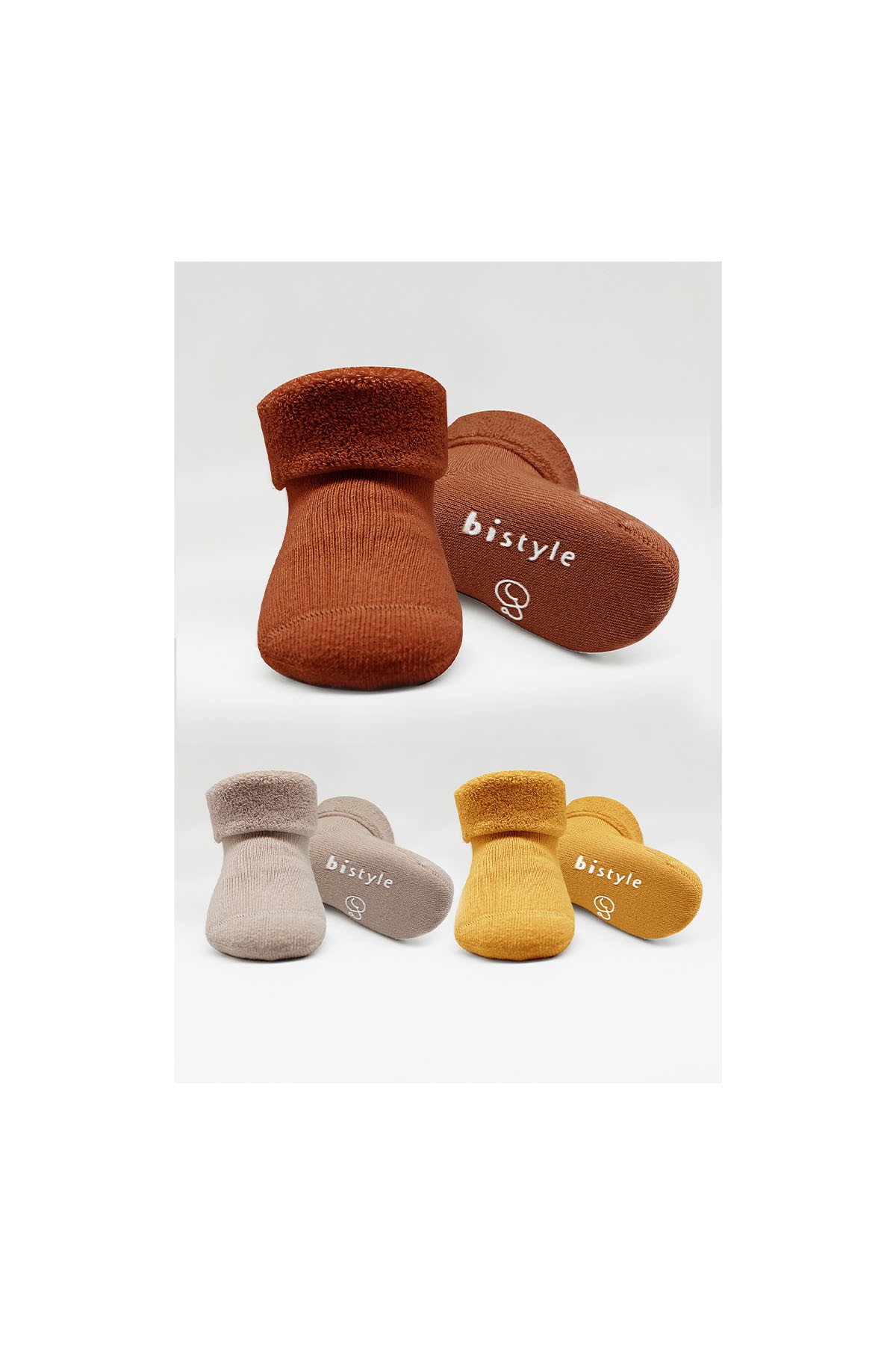 Bistyle 3'lü Havlu Kaymaz Bebek Çorabı Kahve Çok Renkli