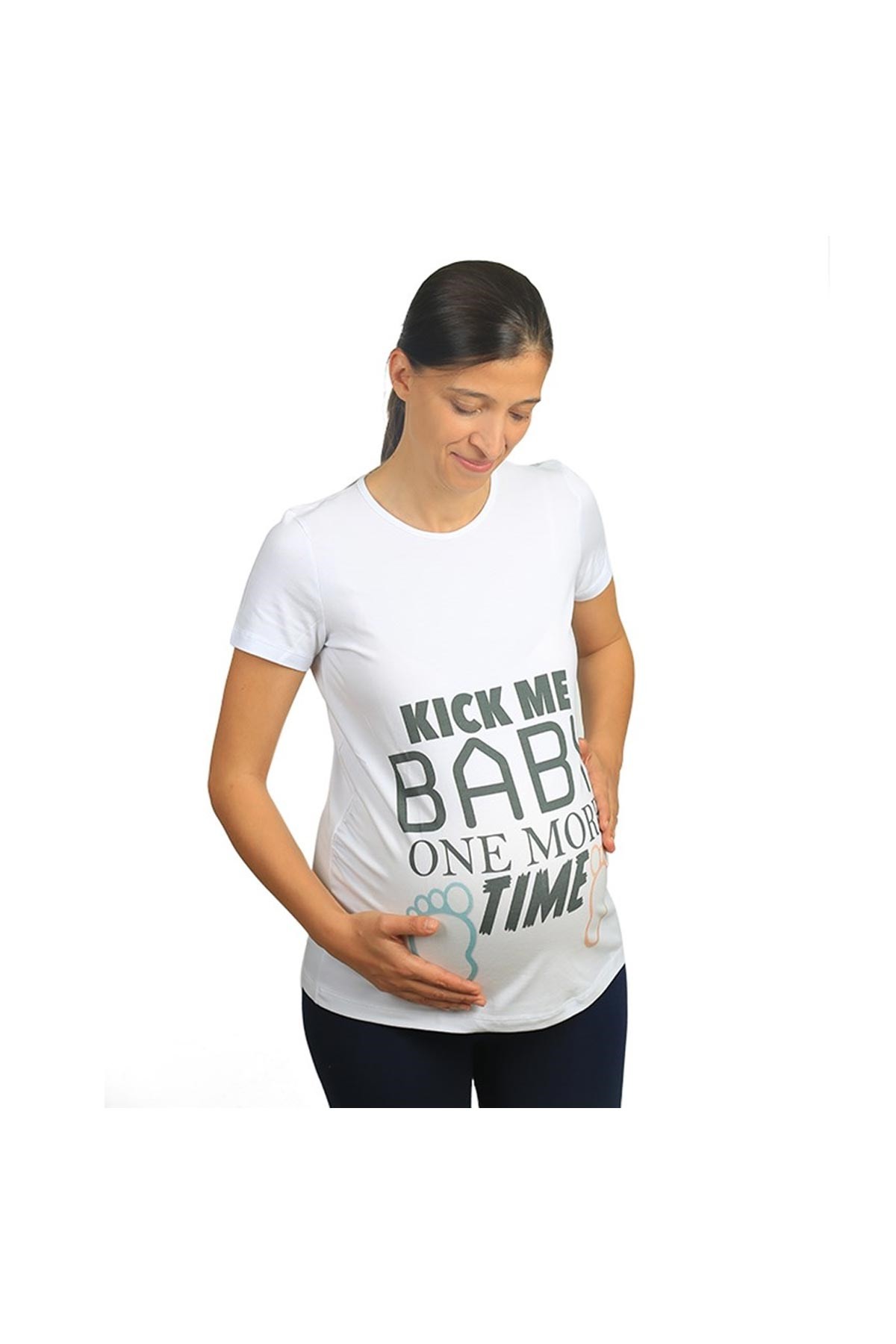 Mummy's Baby Hamile Tişört Kick Me Baby Beyaz