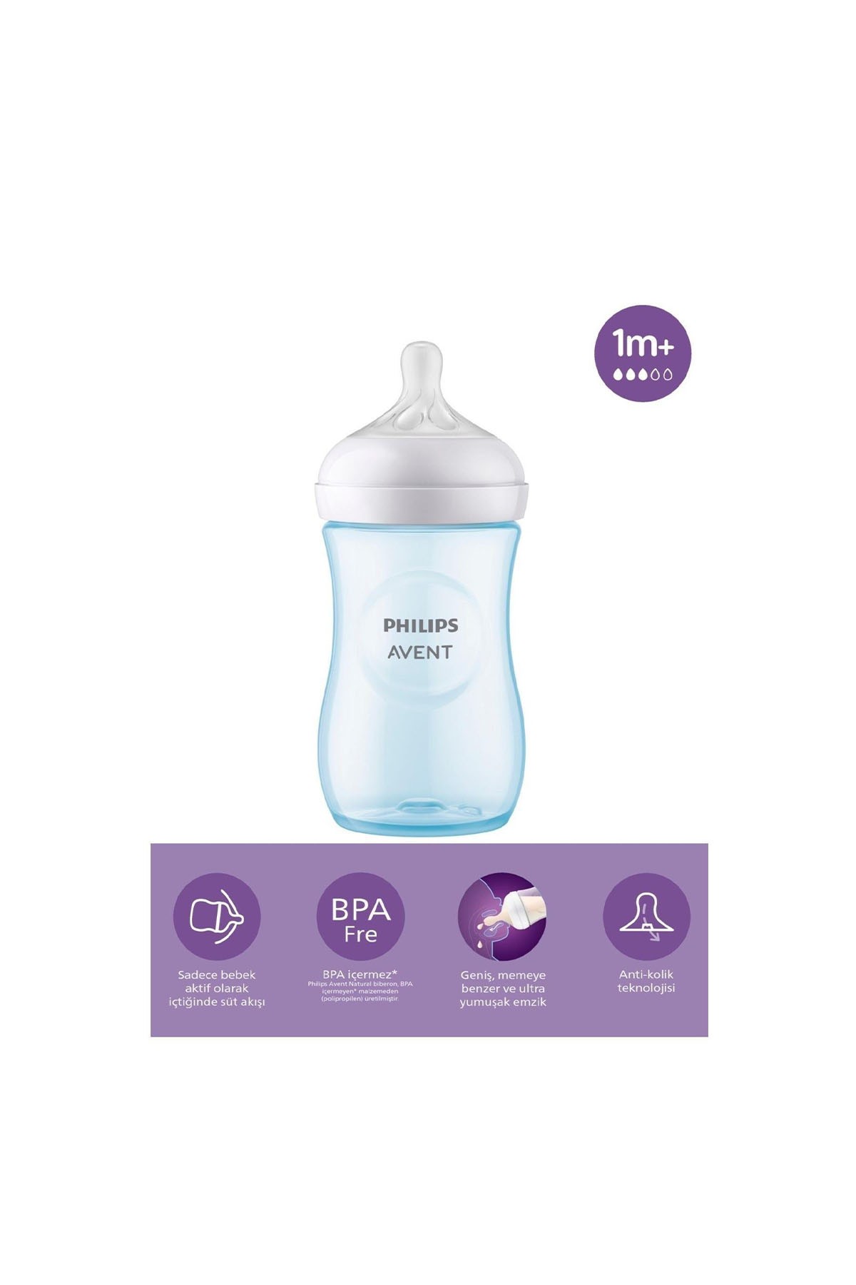 Philips Avent Doğal Tepkili PP Mavi Biberon 260ml 1+ Ay