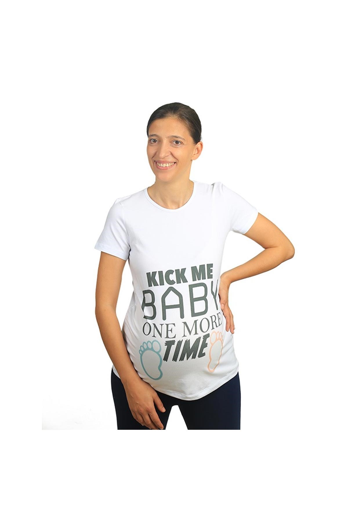 Mummy's Baby Hamile Tişört Kick Me Baby Beyaz