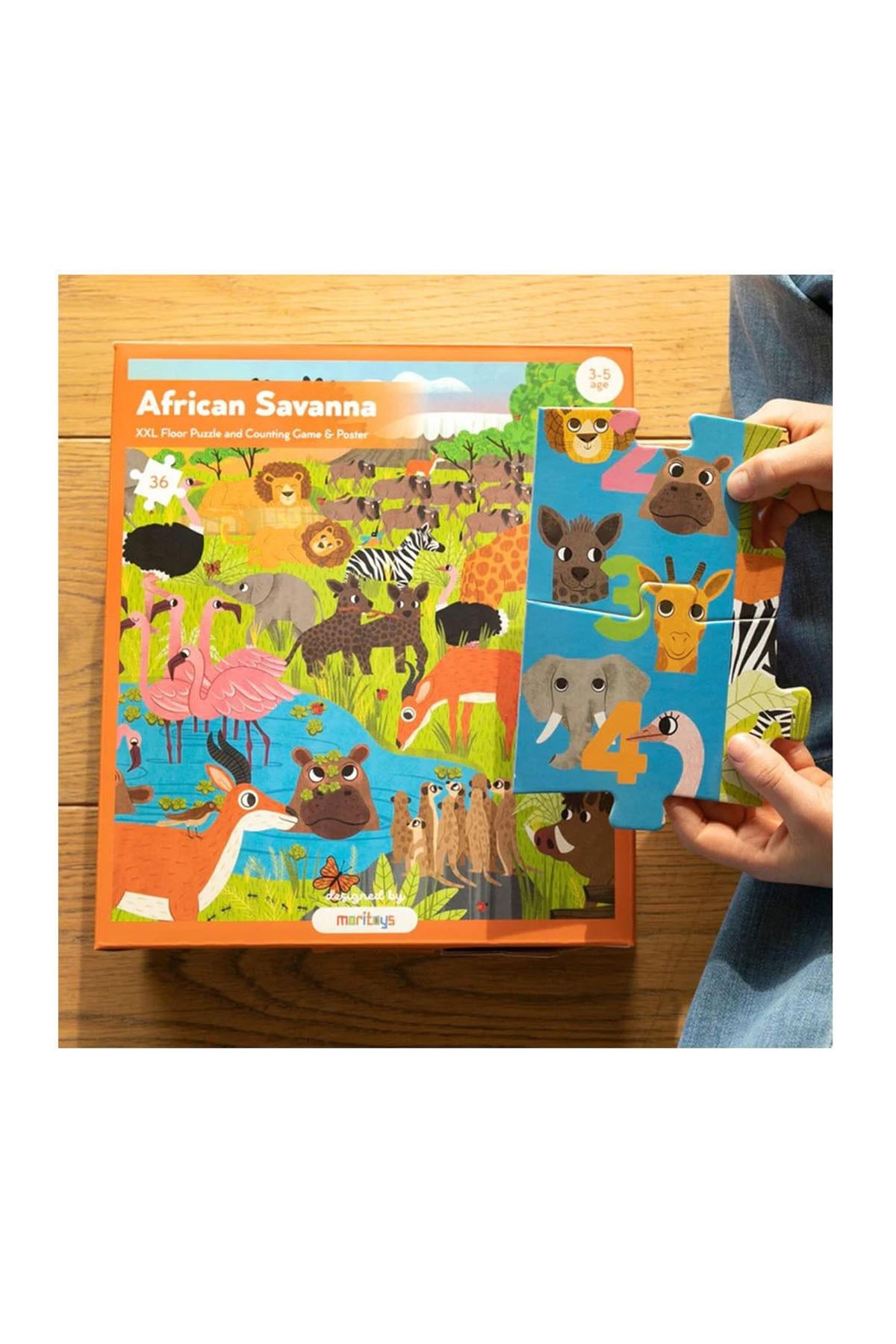 Moritoys African Savanna 36 Parça XXL Yapboz, Gözlem ve Sayma Oyunu