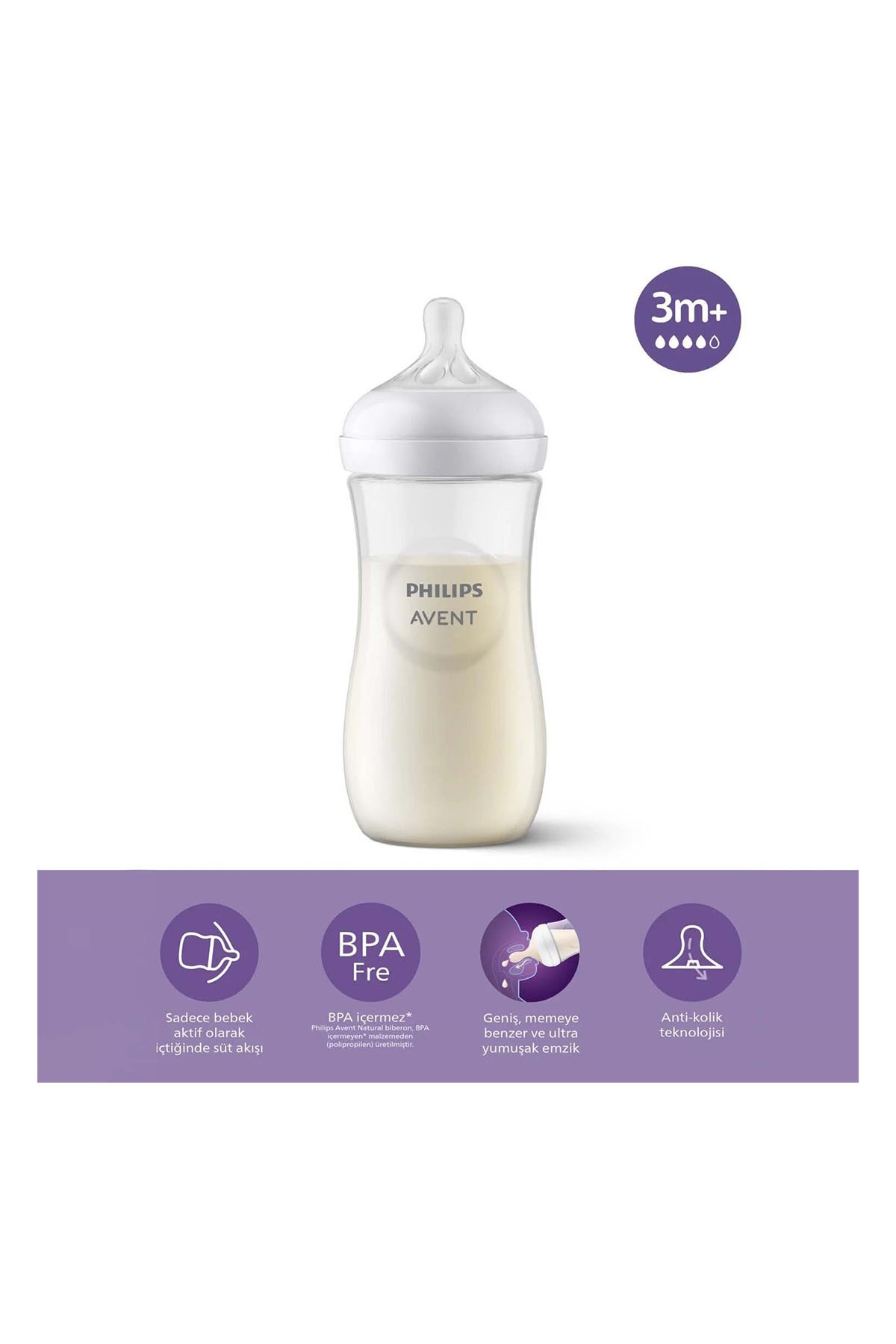 Philips Avent Doğal Tepkili PP Biberon, 330ml, 3+ Ay