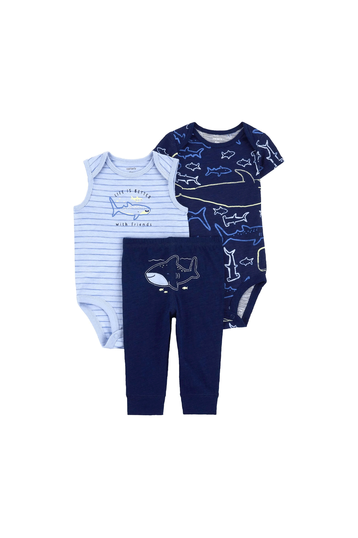 Carter's Layette Erkek Bebek 3'ü Set Mavi Balıklı