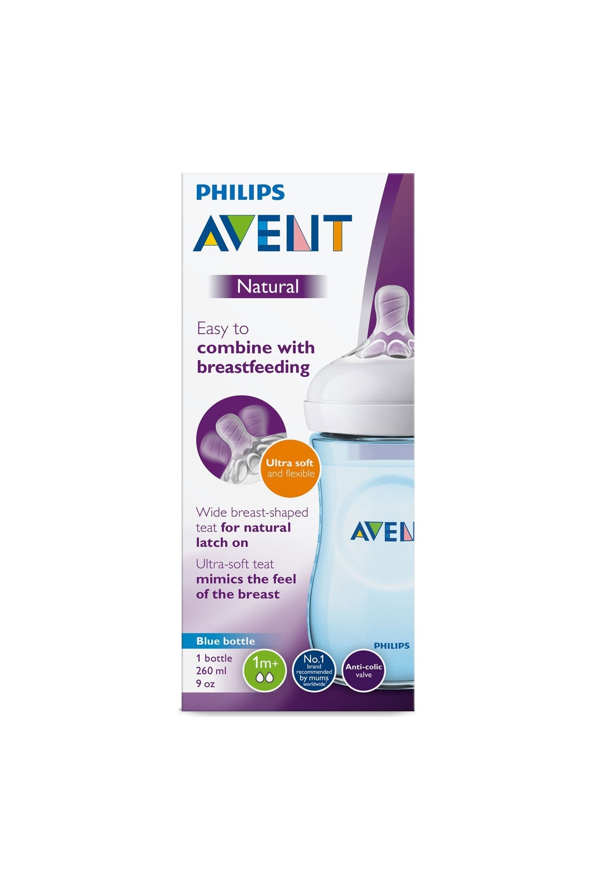 Philips Avent Natural PP Biberon 260ml Tekli Mavi