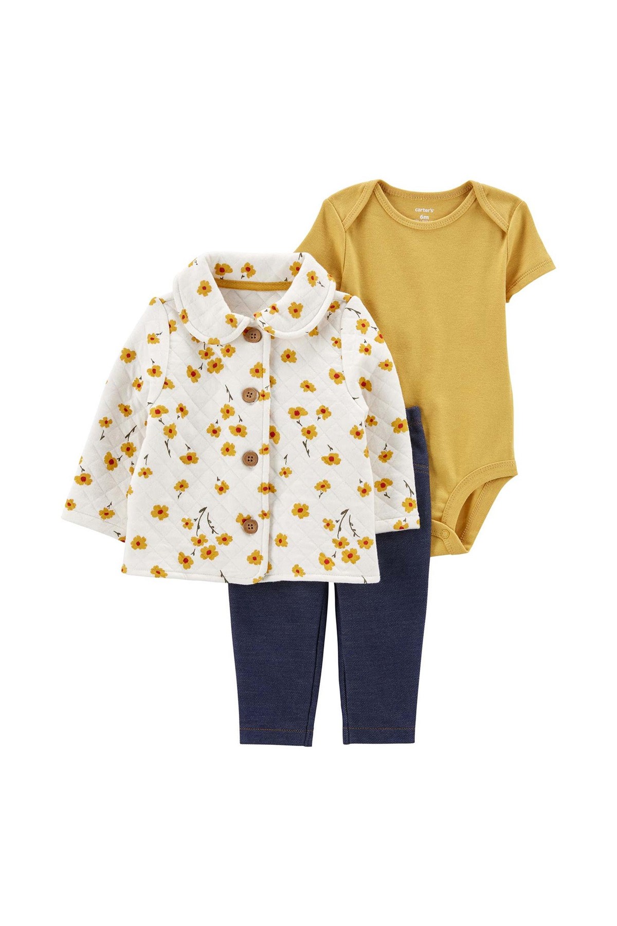 Carter's Kız Bebek 3'lü Hırkalı Set Çiçekli Sarı