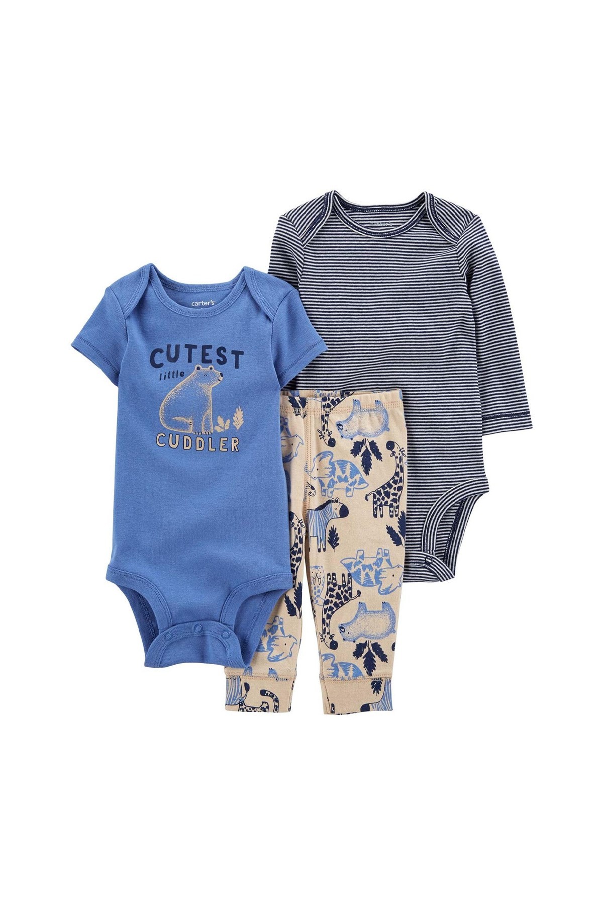 Carter's Layette Erkek Bebek 3'lü Body Pantolon Set Çizgili Mavi