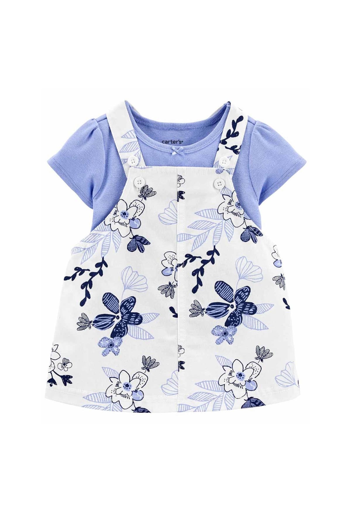 Carter's Kız Bebek Mavi Çiçekli Salopet Set Mavi