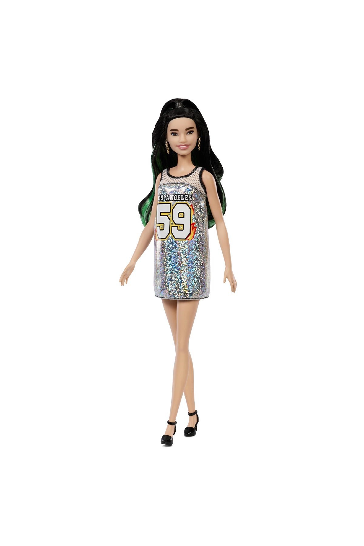 Barbie Fashionistas Bebek ve Aksesuarları Siyah Saçlı LA Tişörtlü FXL50