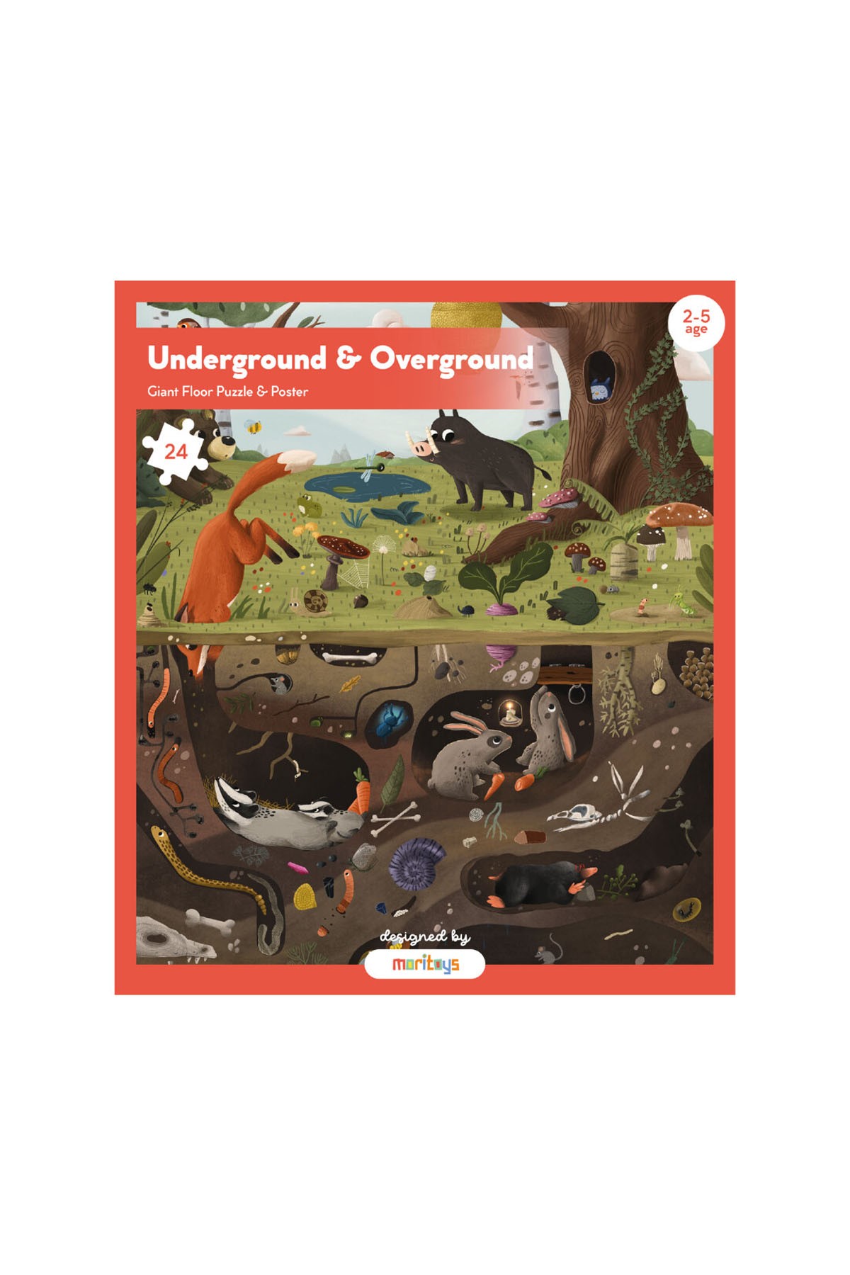 Moritoys Underground & Overground 24 Parça Çantalı Dev Yer Puzzle ve Posteri